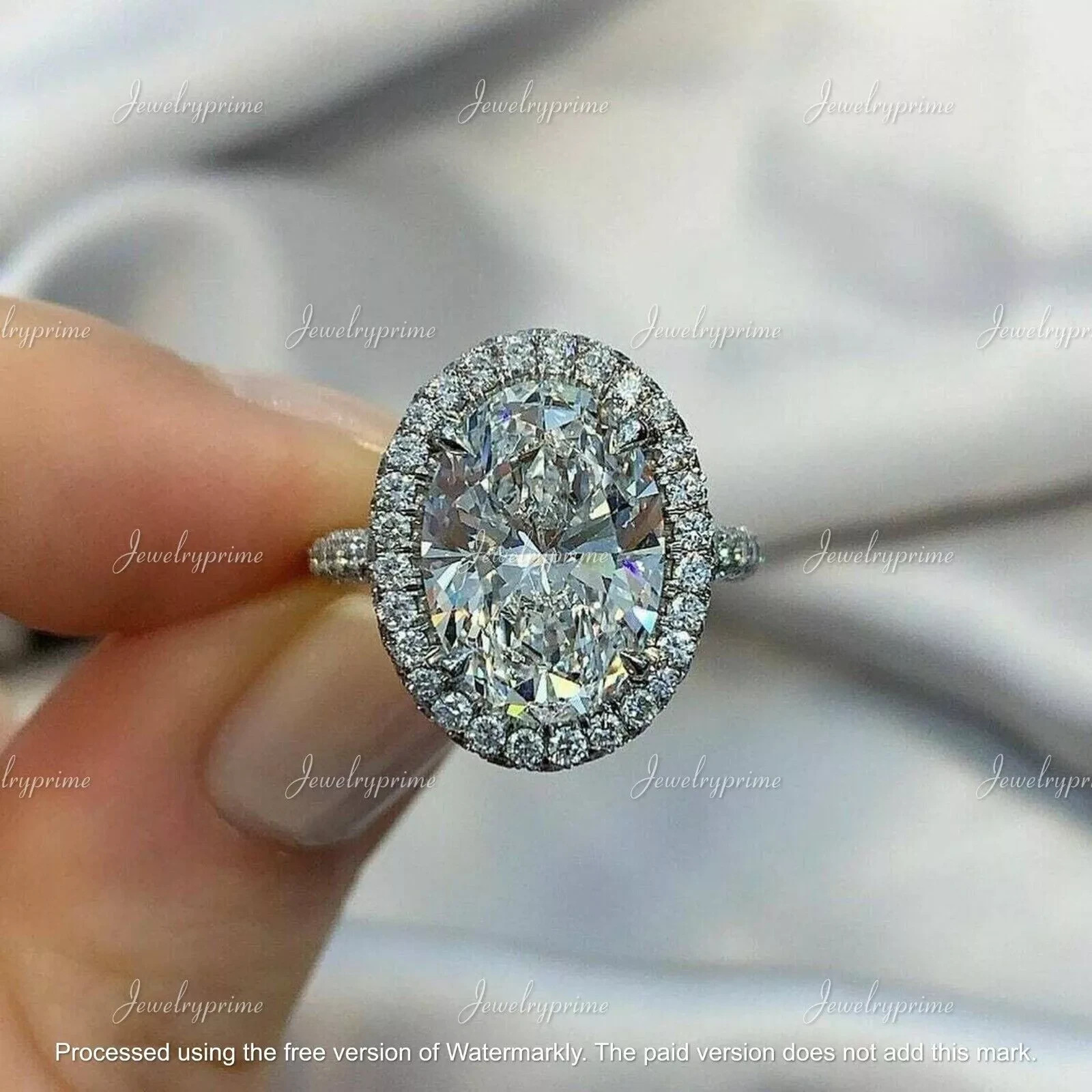 3Ct Oval-Cut Lab Created Halo Engagement Ring 14K White Gold Finish
