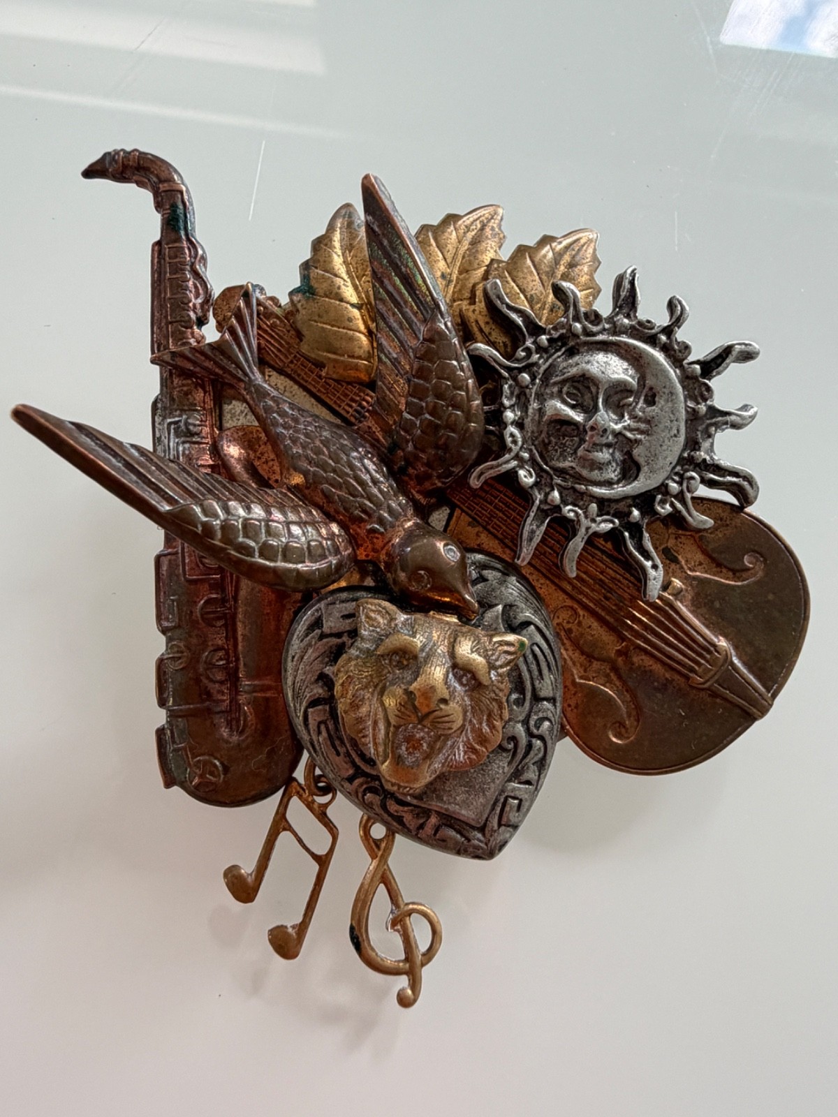 vintage multi-metal musical assemblage brooch