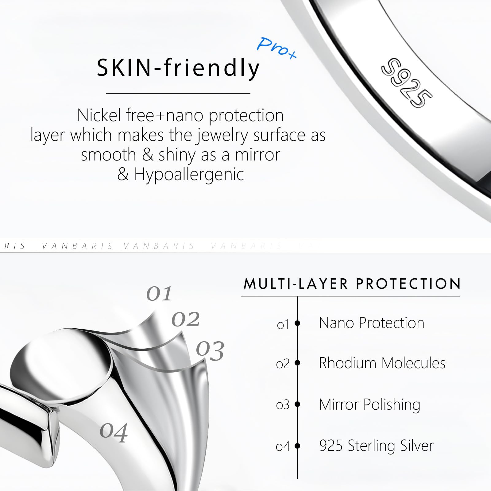 VANBARIS Sterling Silver Necklace Extenders for Women 2 3 4 inch,