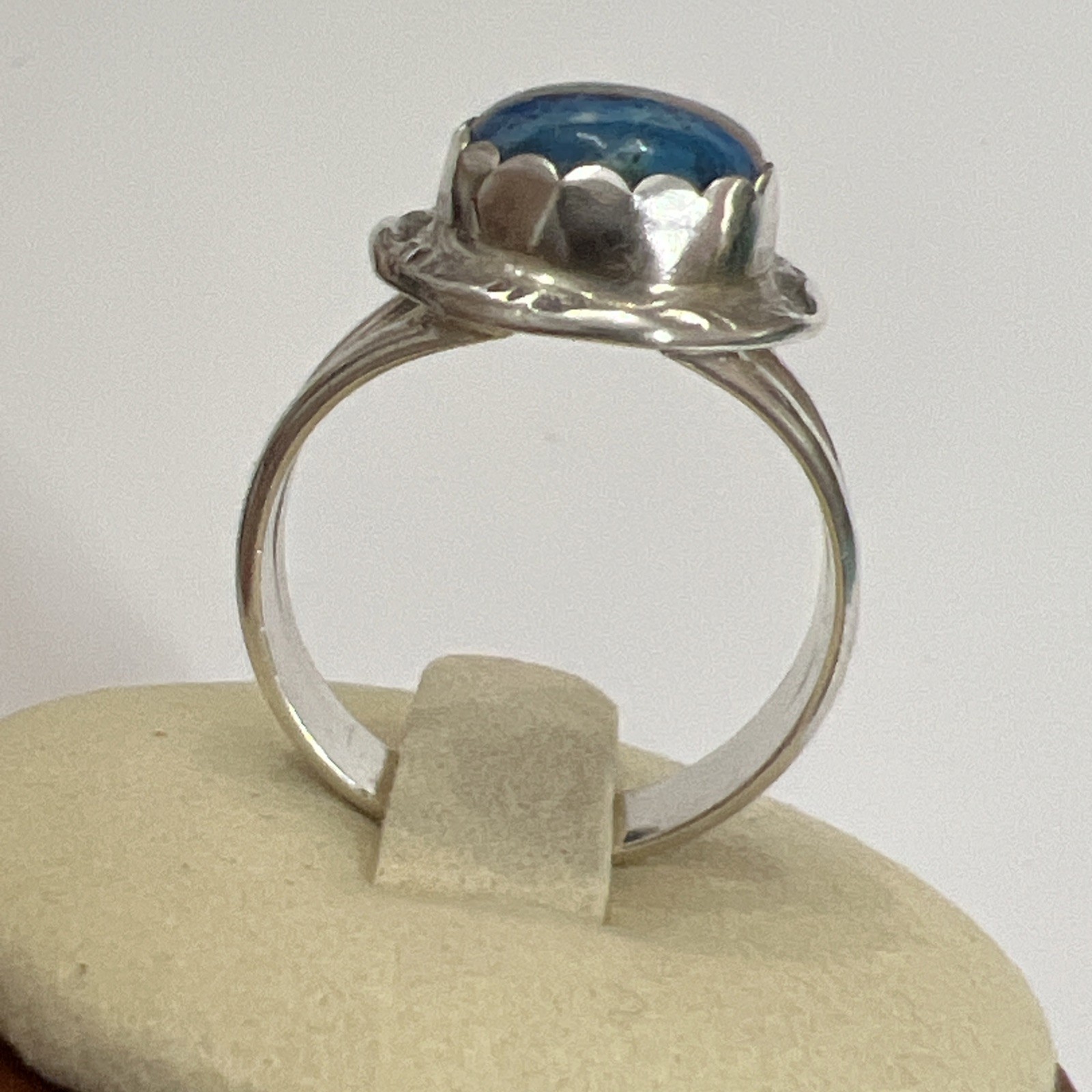 Vintage HT Native American Rainbow Calsilica Ring Sz 8 Sterling Signed Stamped
