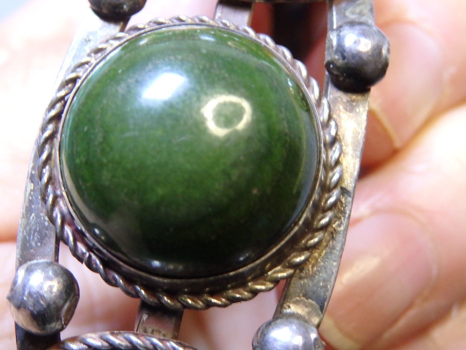Fred Harvey Era NAVAJO Green TURQUOISE Stamped Coin Silver 40g Cuff Bracelet