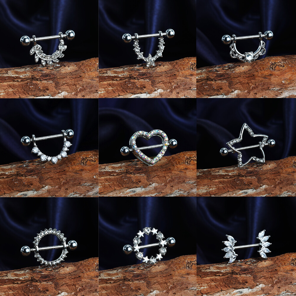 1 Pc 14G Stainless Steel Nipple Rings CZ Crystal Nipple Shield Piercing Jewelry