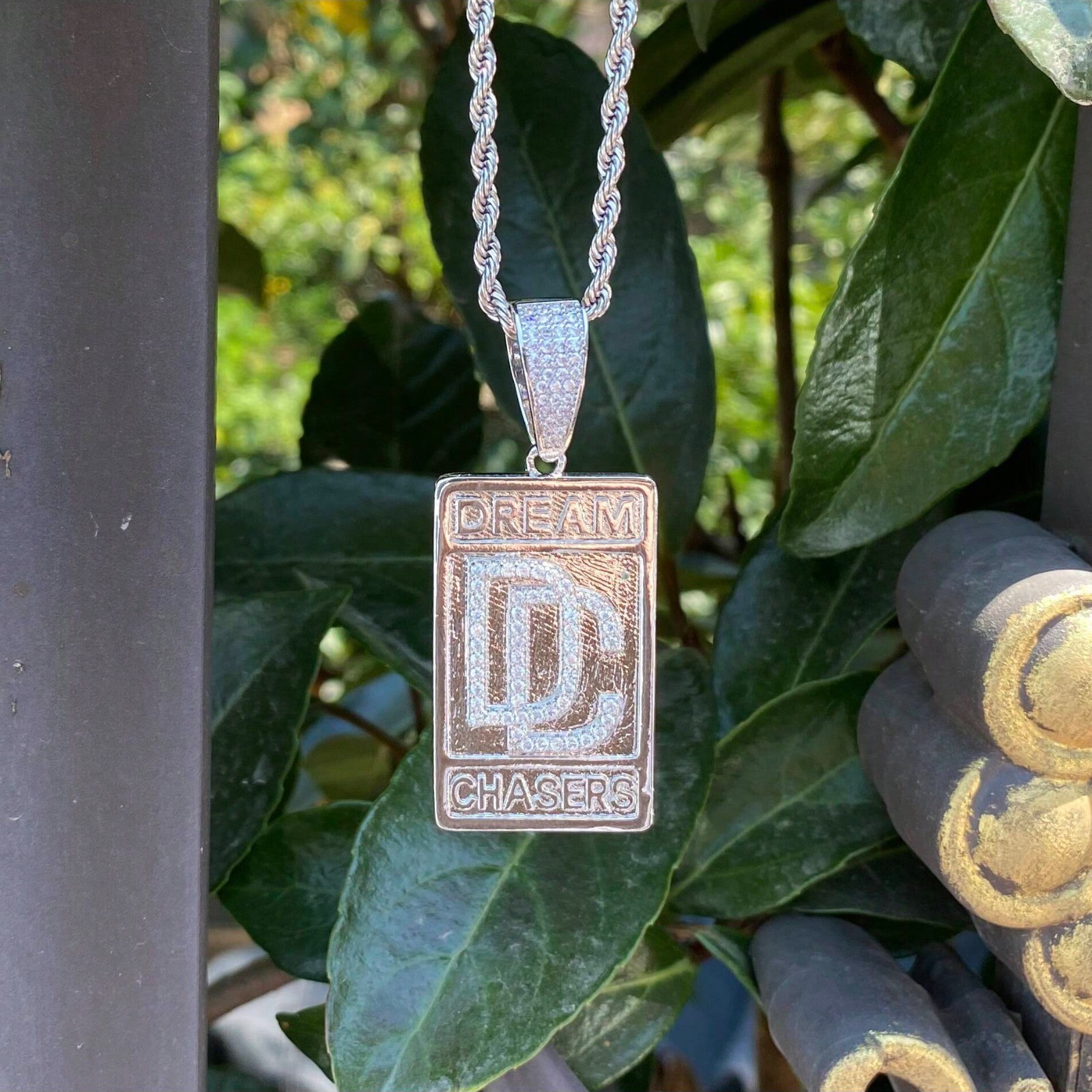 AAA+ CZ BRASS DREAM CHASER LUXURY PENDANT & 24″ 14K STAMPED ROPE CHAIN NECKLACE