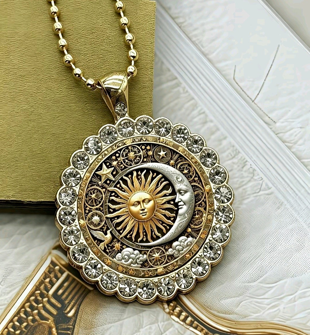 Stunning Vintage Gold And Silver Sun & Moon Coin Pendant Necklace. 60cm