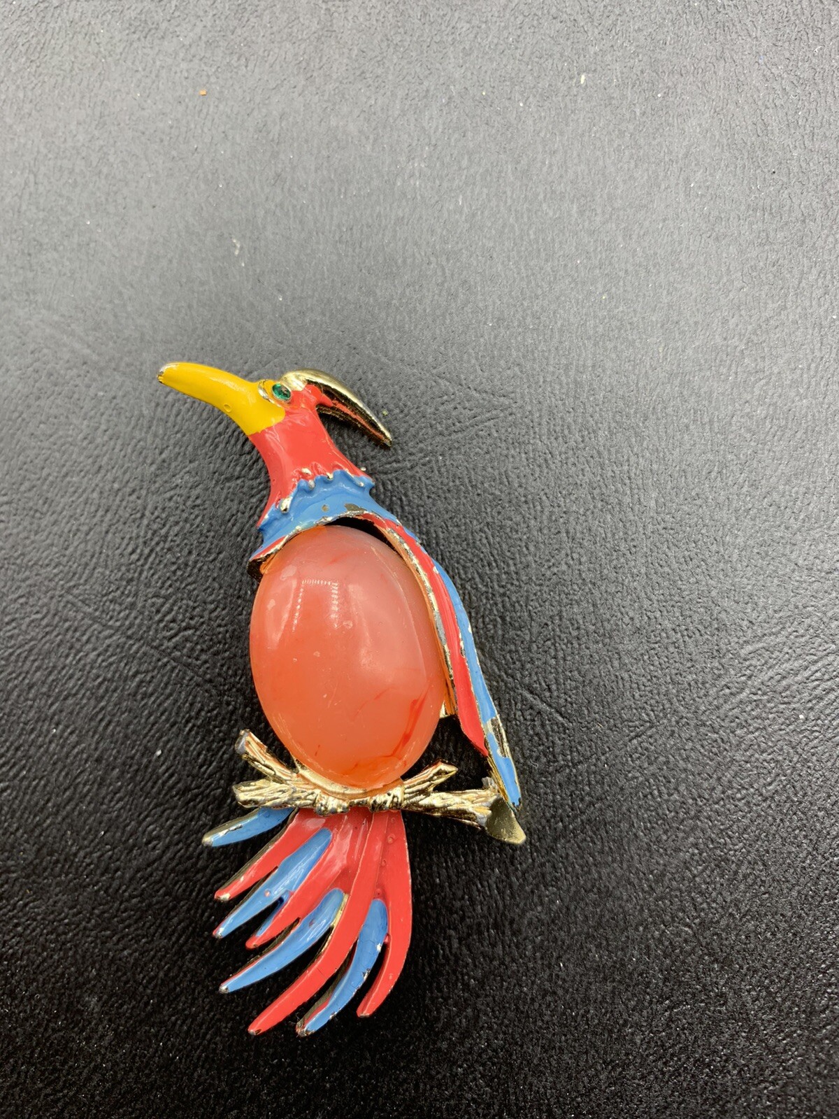 Vintage Pink Jelly Belly Bird Of Paradise Pin Brooch 2.5″ Beautiful!