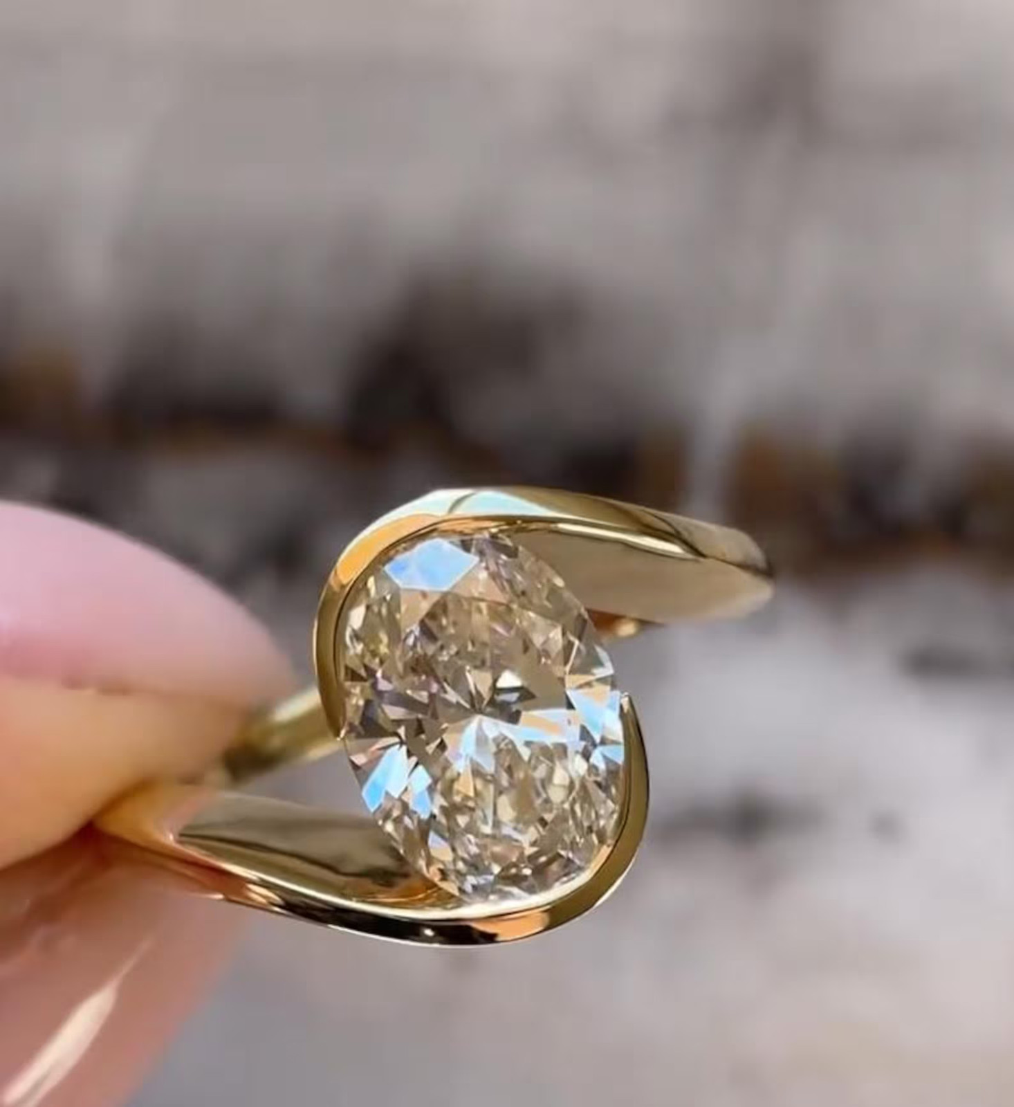 3.00 Ct Oval Lab Grown Diamond Ring 14K Yellow Gold Elegant Engagement Ring