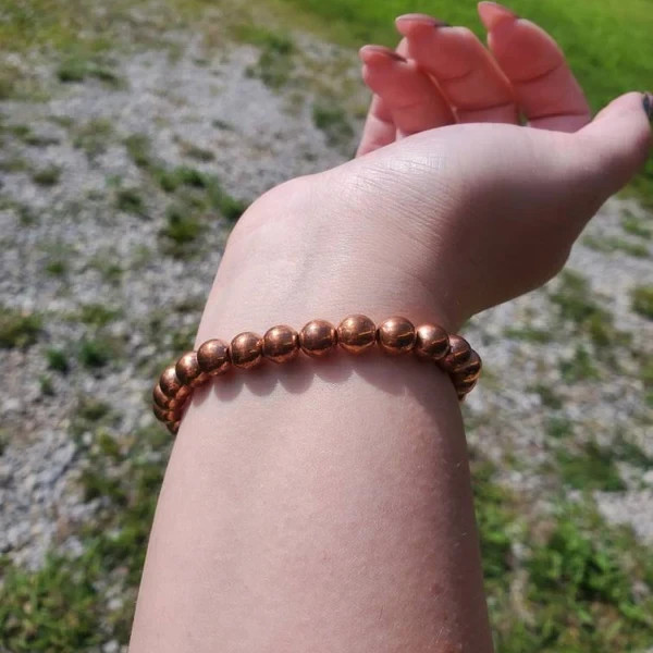 Genuine Natural Copper 6mm Round Beads Stretch Bracelet Healing Energy Health