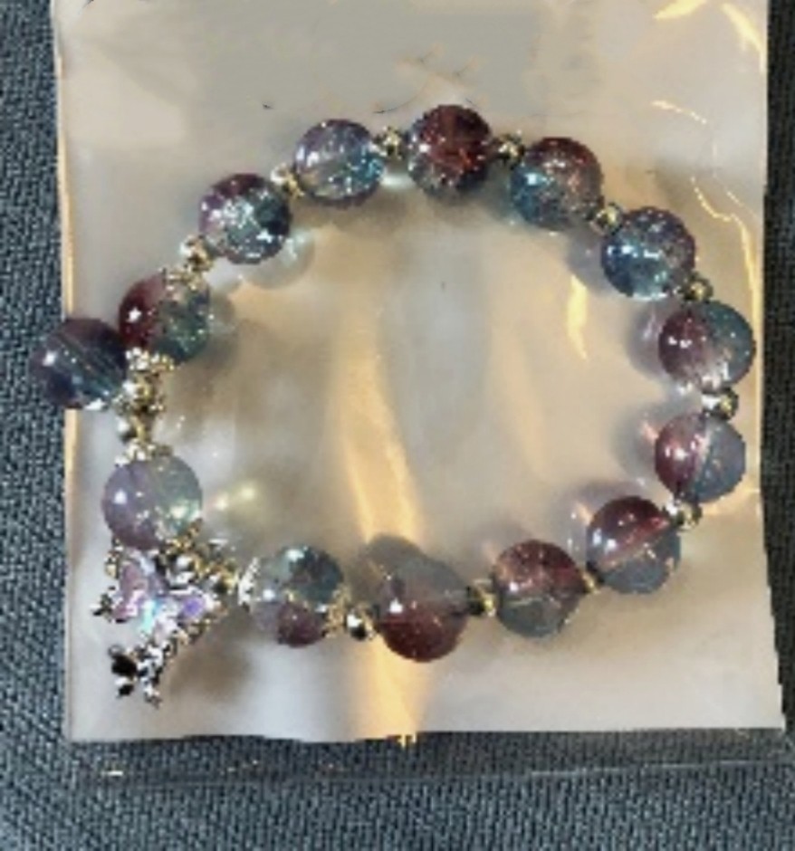 Glitter Glass Beaded Bracelet Gradient Butterfly Pendant Elastic Cord Bracelet