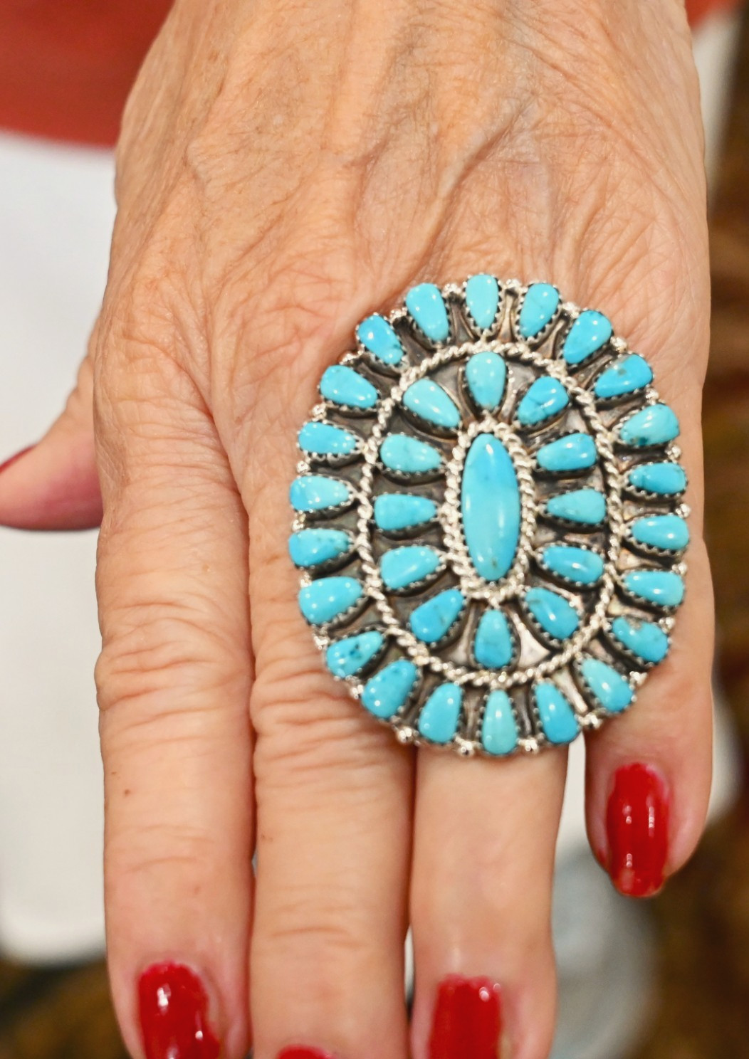 New Big Navajo Size 8.5 Ring by Davina Benally Sterling & Blue Turquoise 16 gram