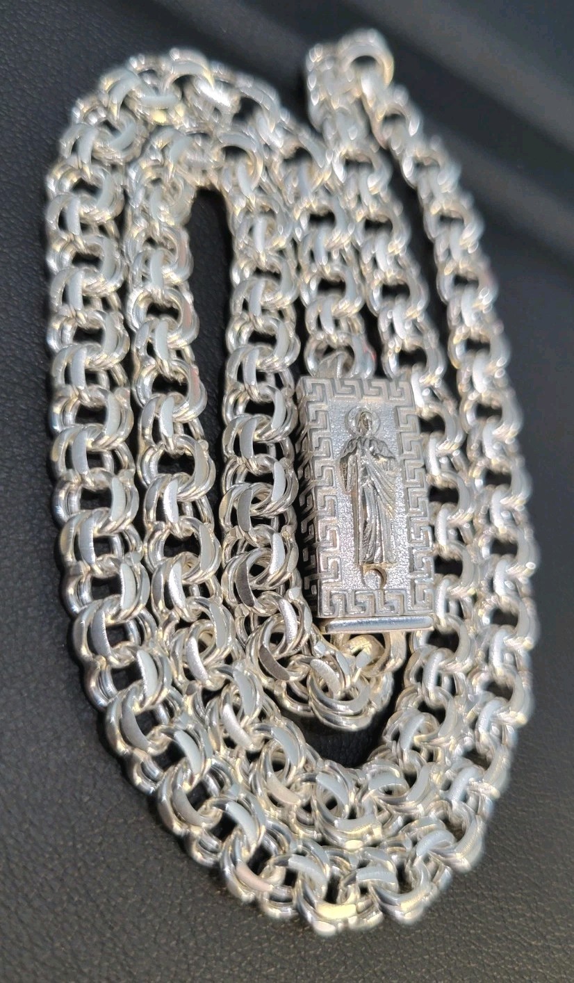 925 sterling silver Chino Link Greek St Jude Lock Chain 18″ 6mm Plata Cadena