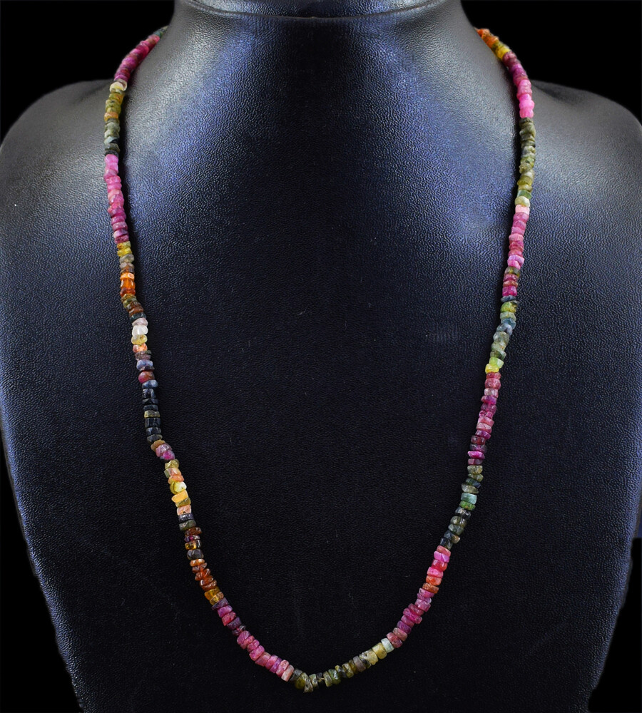 Round Shape 75.00 Cts Natural Watermelon Tourmaline Beads Necklace NK 07E50