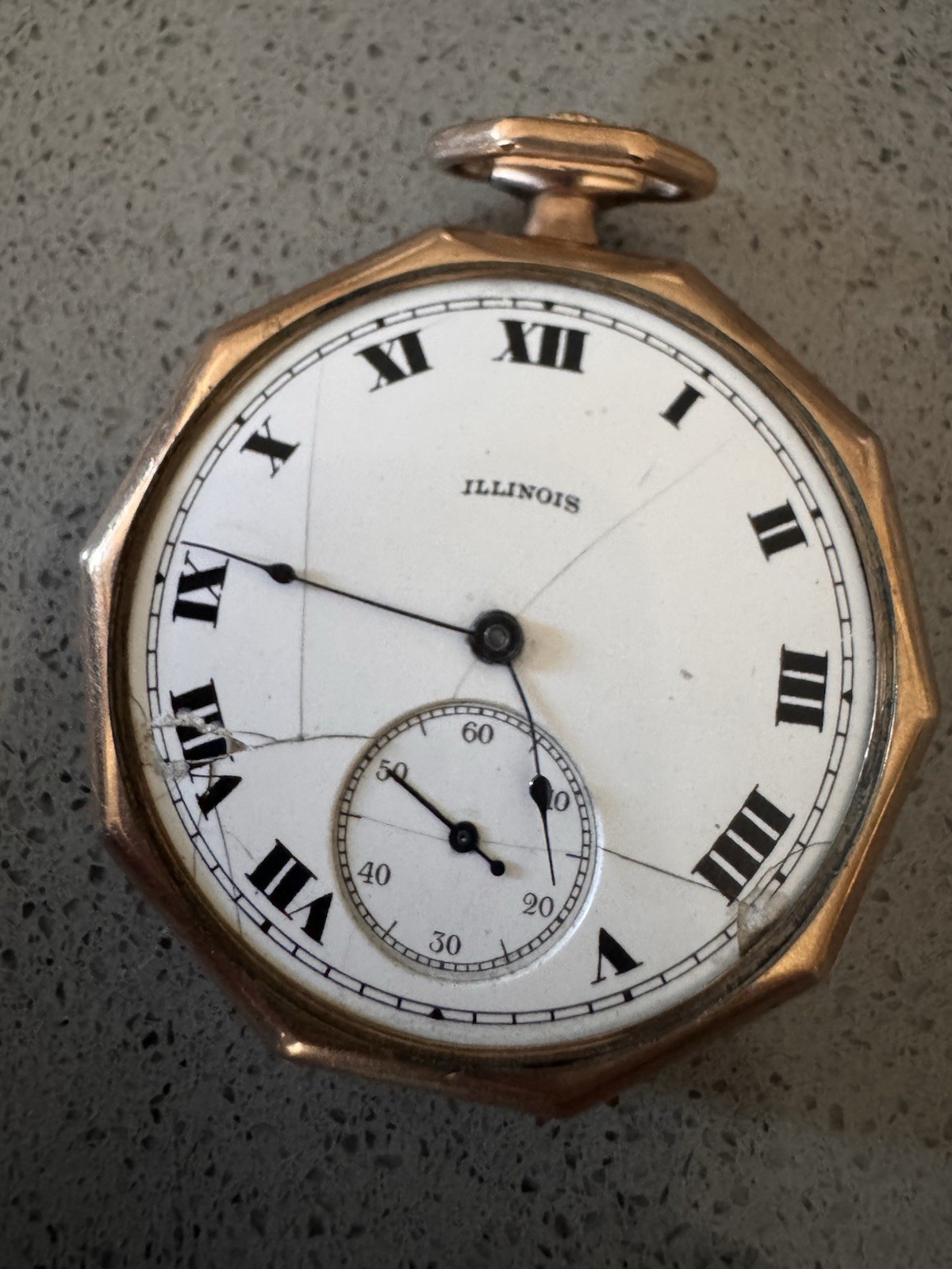 Illinois Yellow Gold Filled Open Face Pocket Watch Roman 17J Manual Box