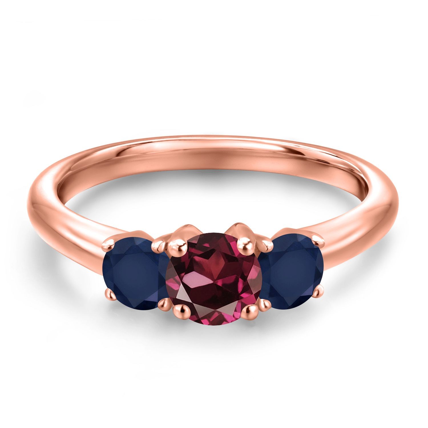 18K Rose Gold Plated Silver Rhodolite Garnet and Sapphire Engagement Ring For