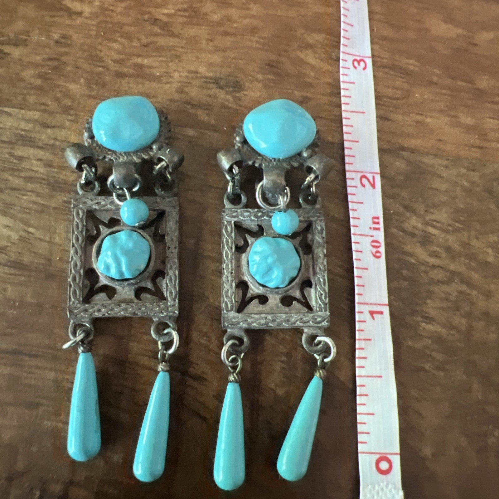 Vintage silver blue charm Clip On Earrings