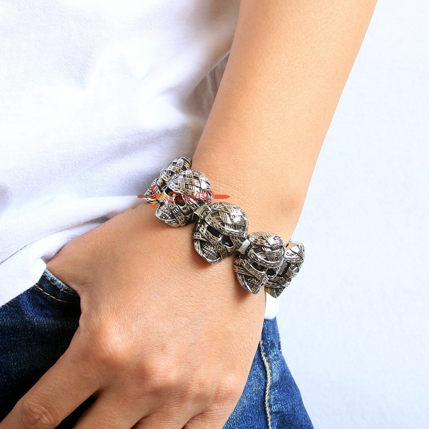 Punk Heavy Gothic Egypt Mummy Skull Stainless Steel Men’s Bracelet 7.5-9.4″(L)