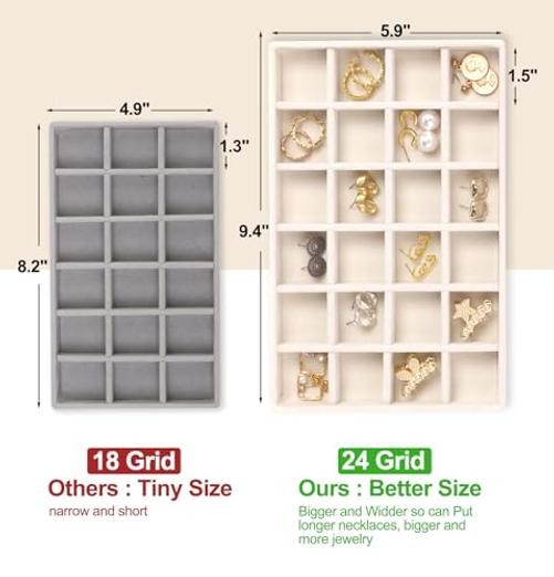 4 Jewelry Organizer Drawer Insert, Stackable Velvet Jewelry Tray beige