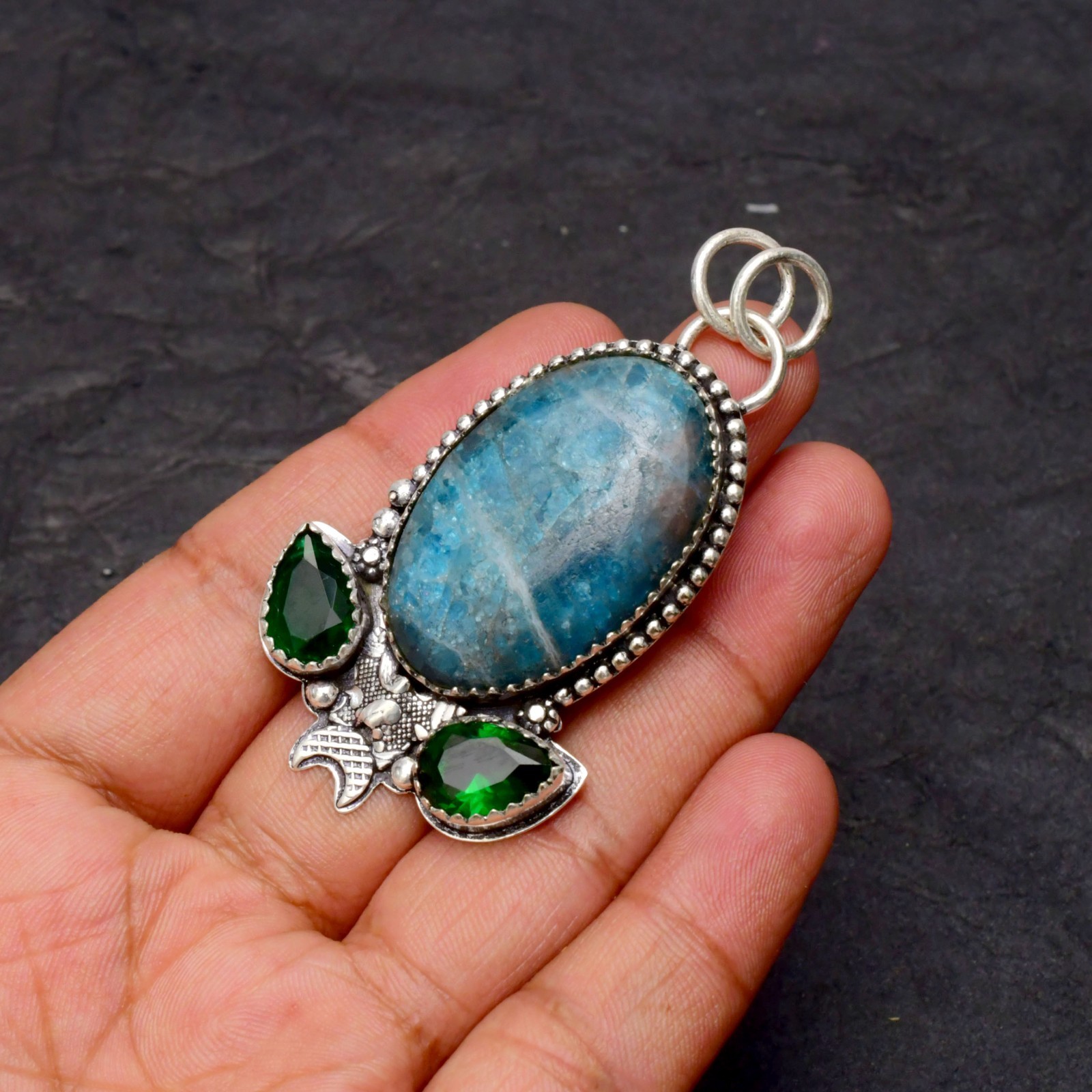 Neon Apatite Gemstone 925 Sterling Silver Jewelry Pendant 1-2″