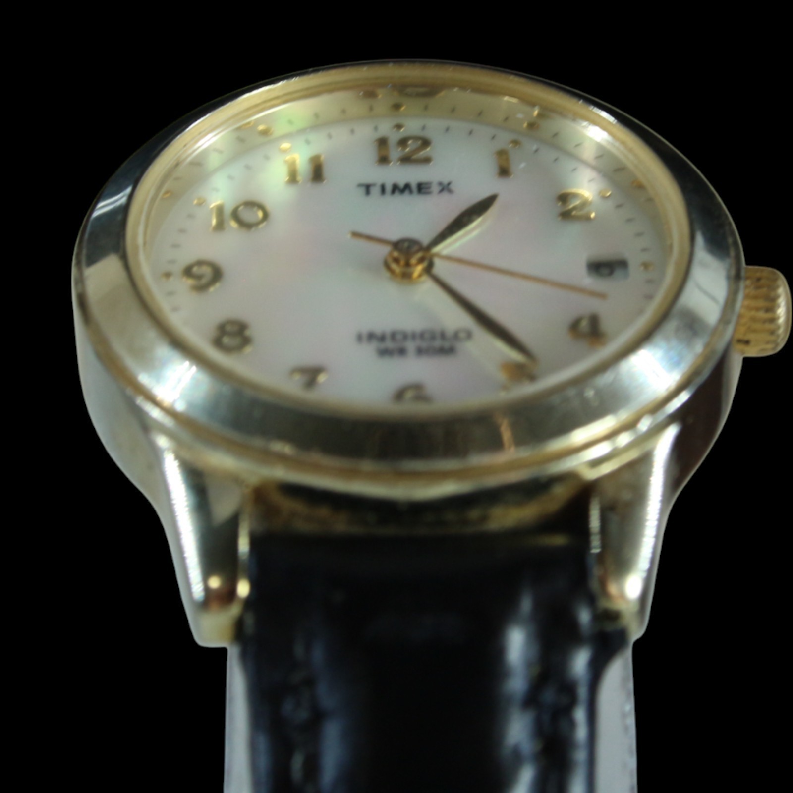 Timex Watch Lot Indiglo Easy Reader Gold & Black Leather Vintage MOP Pearl Work