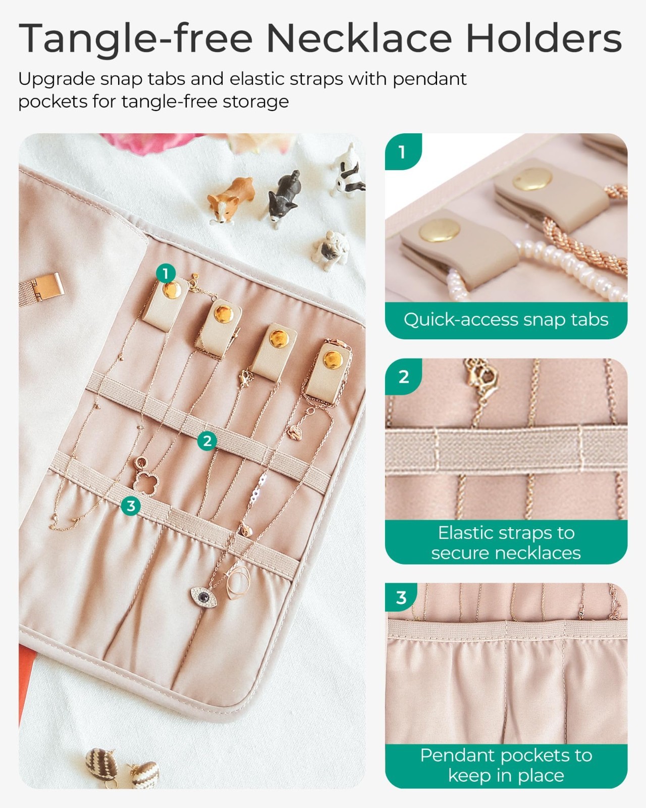 Travel Jewelry Organizer Roll – Foldable Case for Rings, Necklaces, Bracelets, E