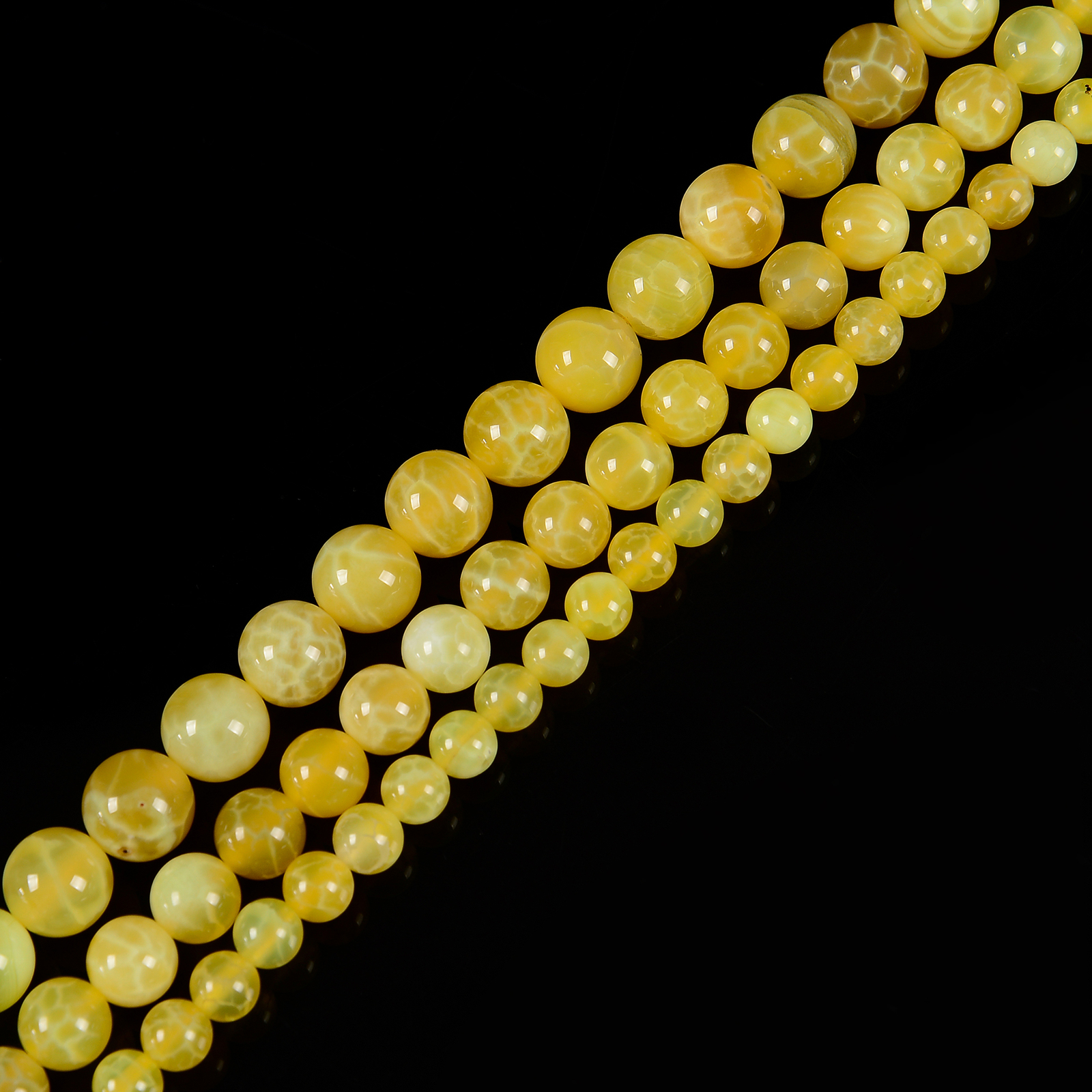 Yellow Fire Agate Smooth Round Beads Size 6mm 8mm 10mm 15.5” Strand