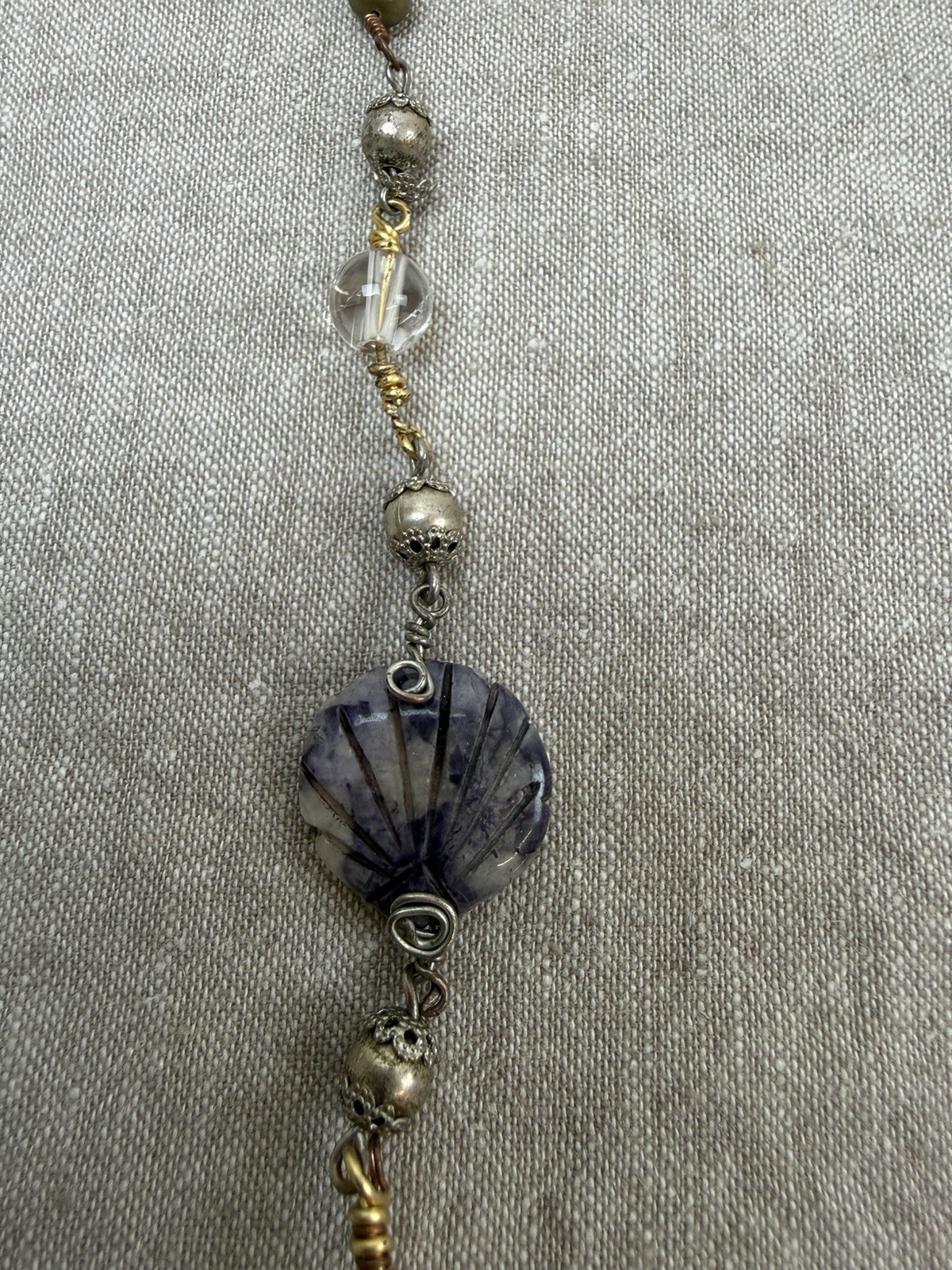 OOAK Artisan Mermaid Whimsical Necklace Mother of Pearl Pendant Stone Shell Star