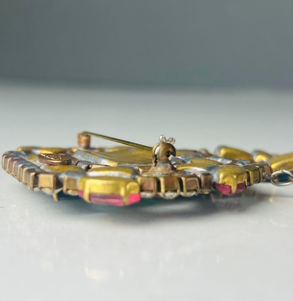 Vintage Bijoux MG Beautiful Czech Glass Rhinestone Brooch with Dangles