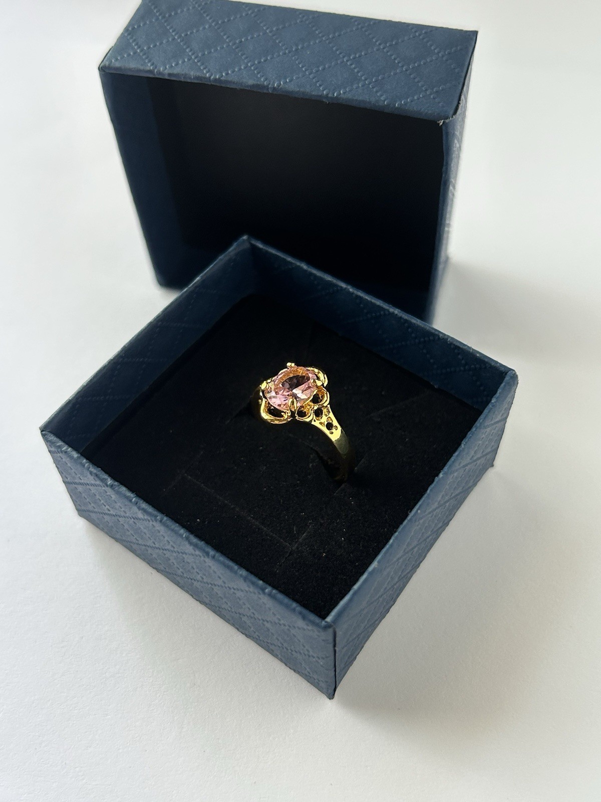 Vintage Pink Cubic Zirconia Ring Gold Plated Womens Size 6.5