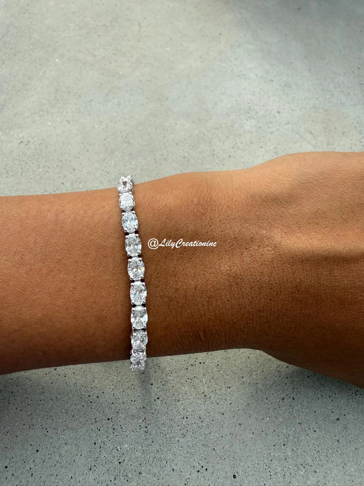 11 Carat Oval East to West Lab Grown Diamond Tennis Bracelet 6.50 Inch 14K Gold