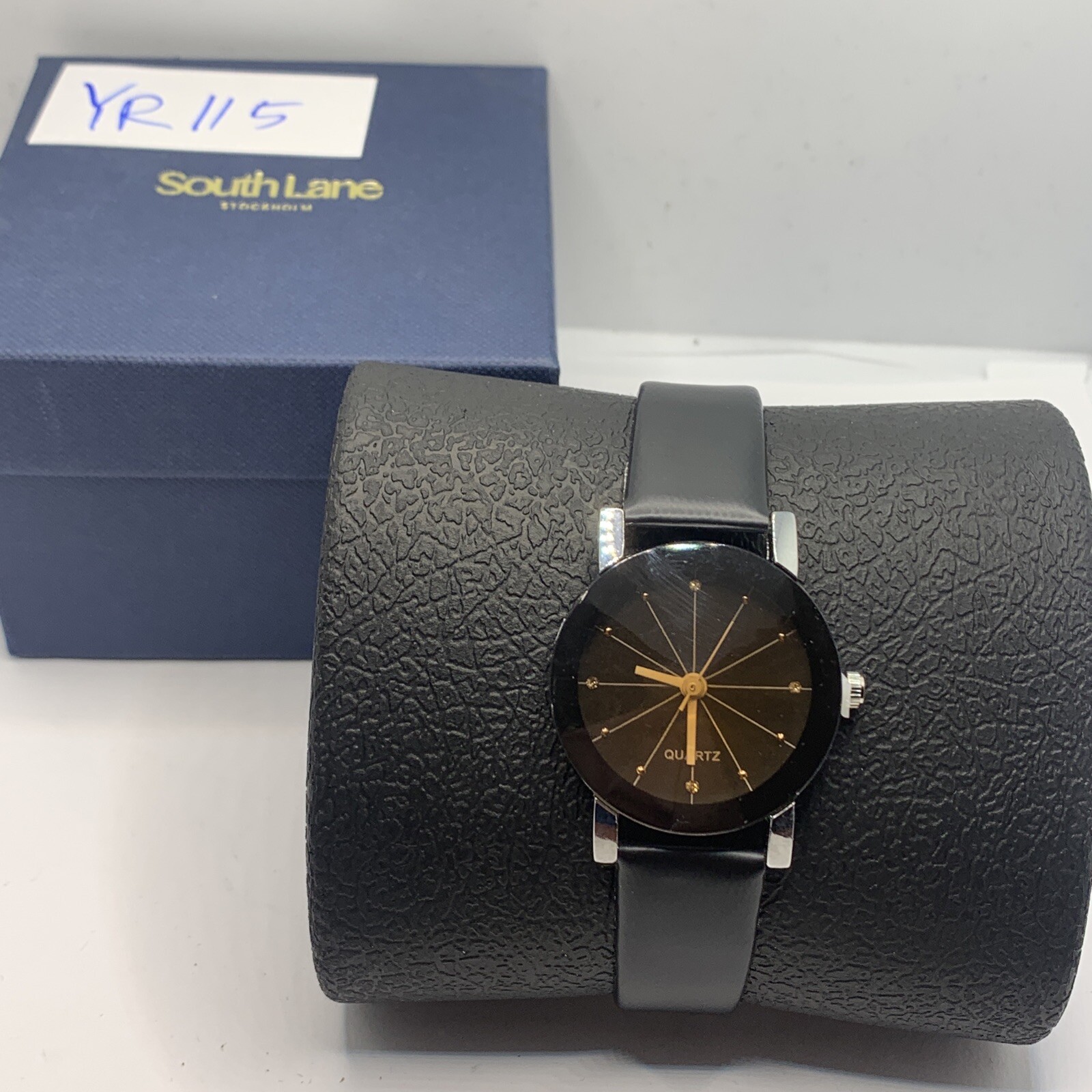 South Lane SS20-dr1-45 Black Leather Analog Dial Quartz Genuine Watch YR115