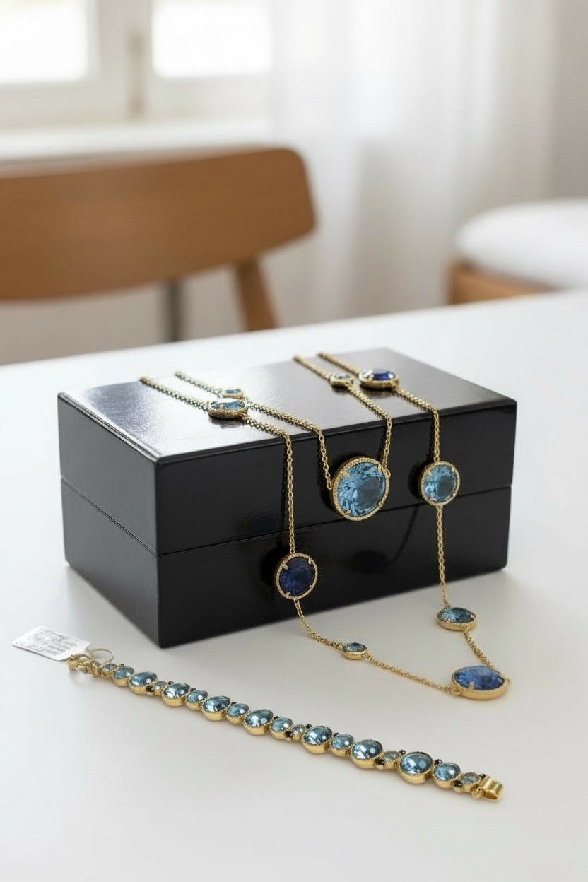 Freida Rothman 925 Imperial Blue 14K Plated 36” Station Necklace $650, $450 NWOT