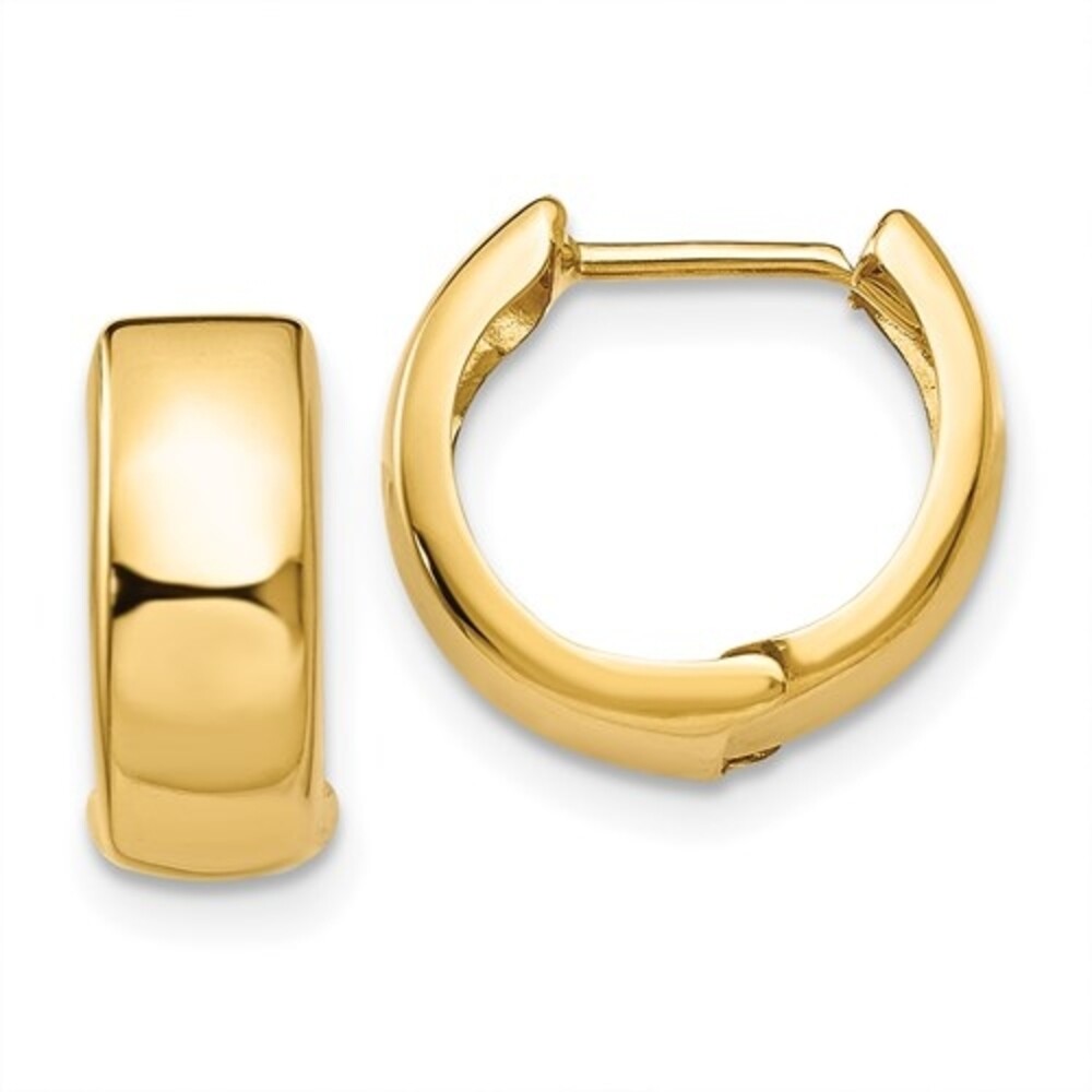 14K YELLOW GOLD SMALL ROUND HINGED HOOP EARRINGS HUGGIE HOOPS 4mm 0.5 INCH