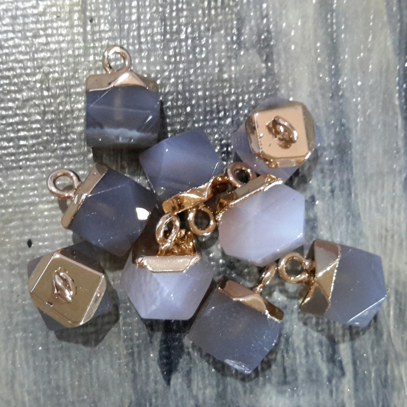 Natural Grey Agate, Faceted Charm, 11-12x8x8mm, 2 pieces, Free Postage