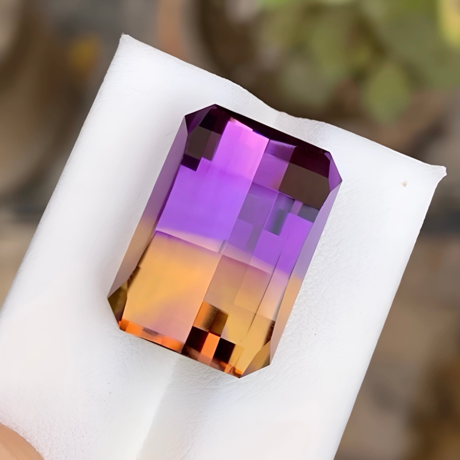 27.46 Carats Bicolor Ametrine Stone Pixel Cut Natural Bolivian Gemstone