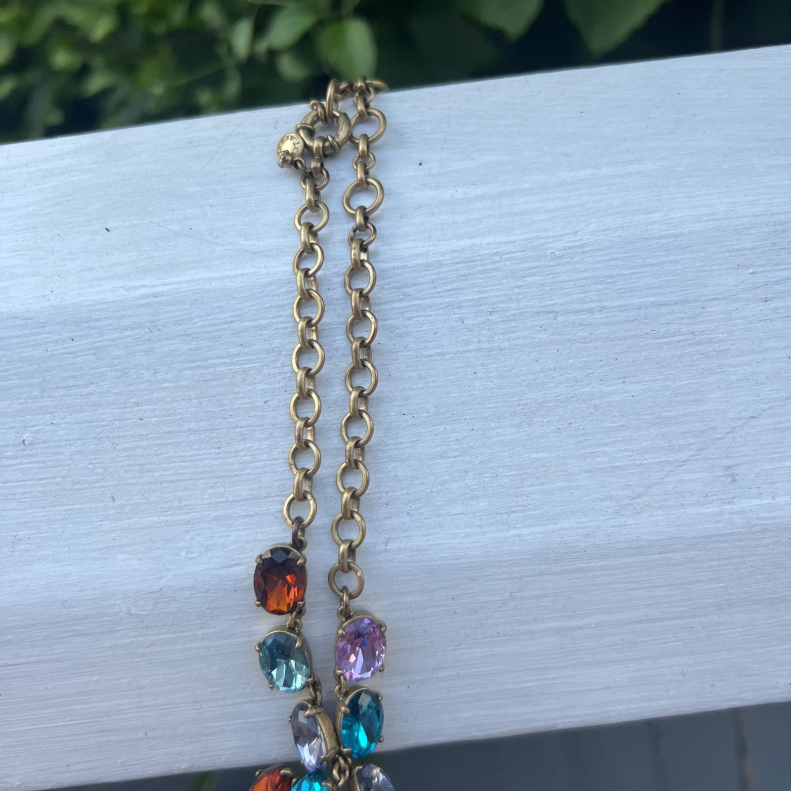 J.Crew Multicolor Blue Brown yellow Purple Collar Gold Crystal Necklace