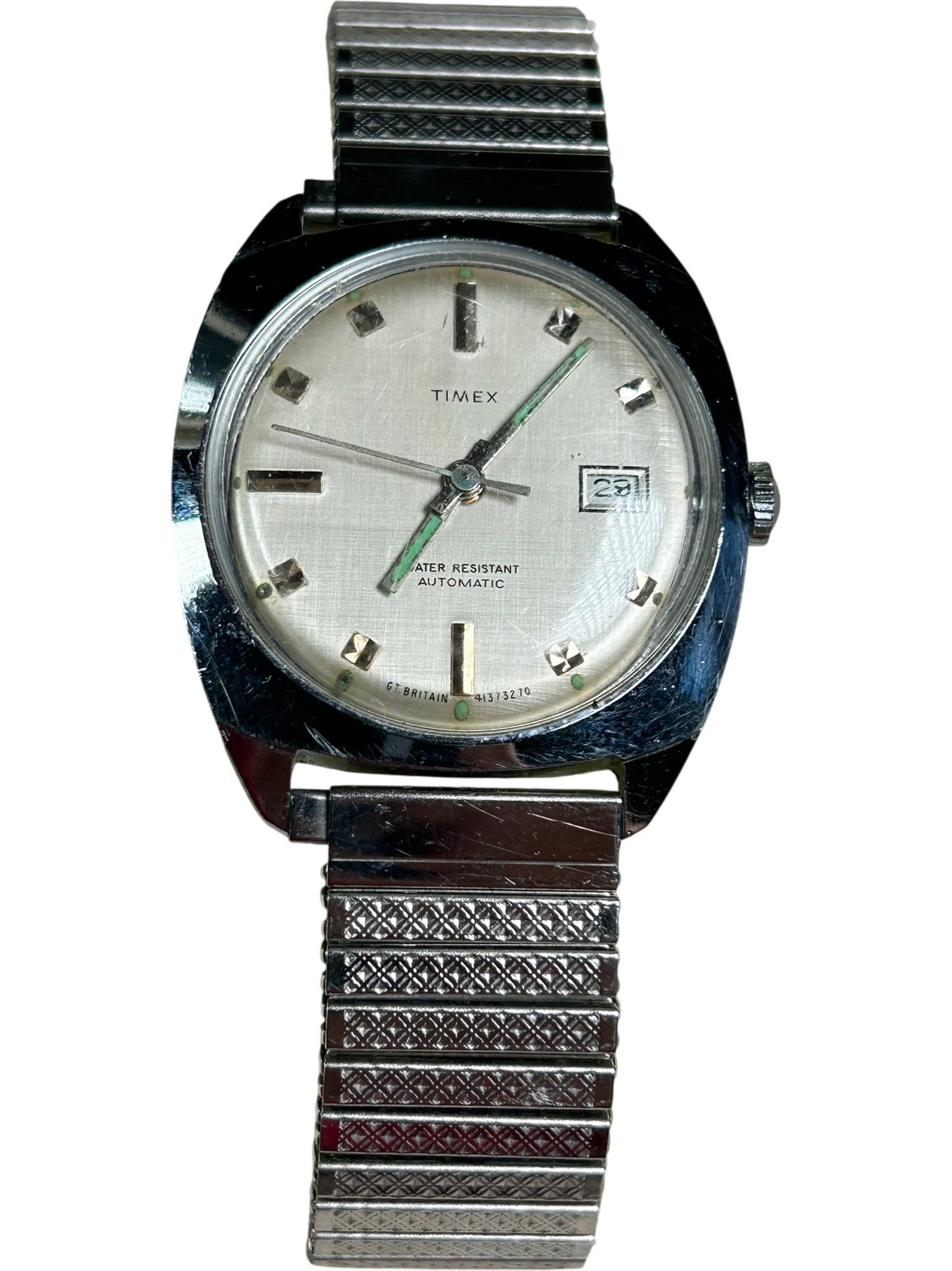 Timex Automatic Watch Mens VintageDate Cushion Case Water Resistant UK Made