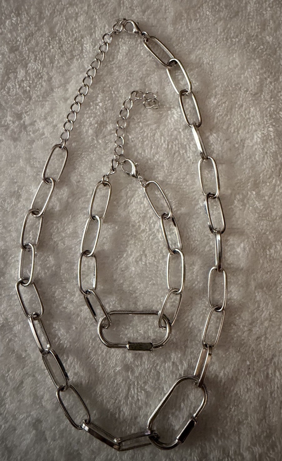 Silver Tone Paperclip Bar Link Chain Necklace, Adjustable Extender Lobster Clasp