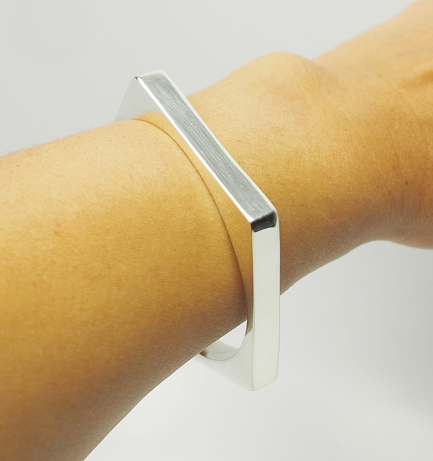 Fun industrial sterling silver pentagon star shape bangle bracelet Mexico