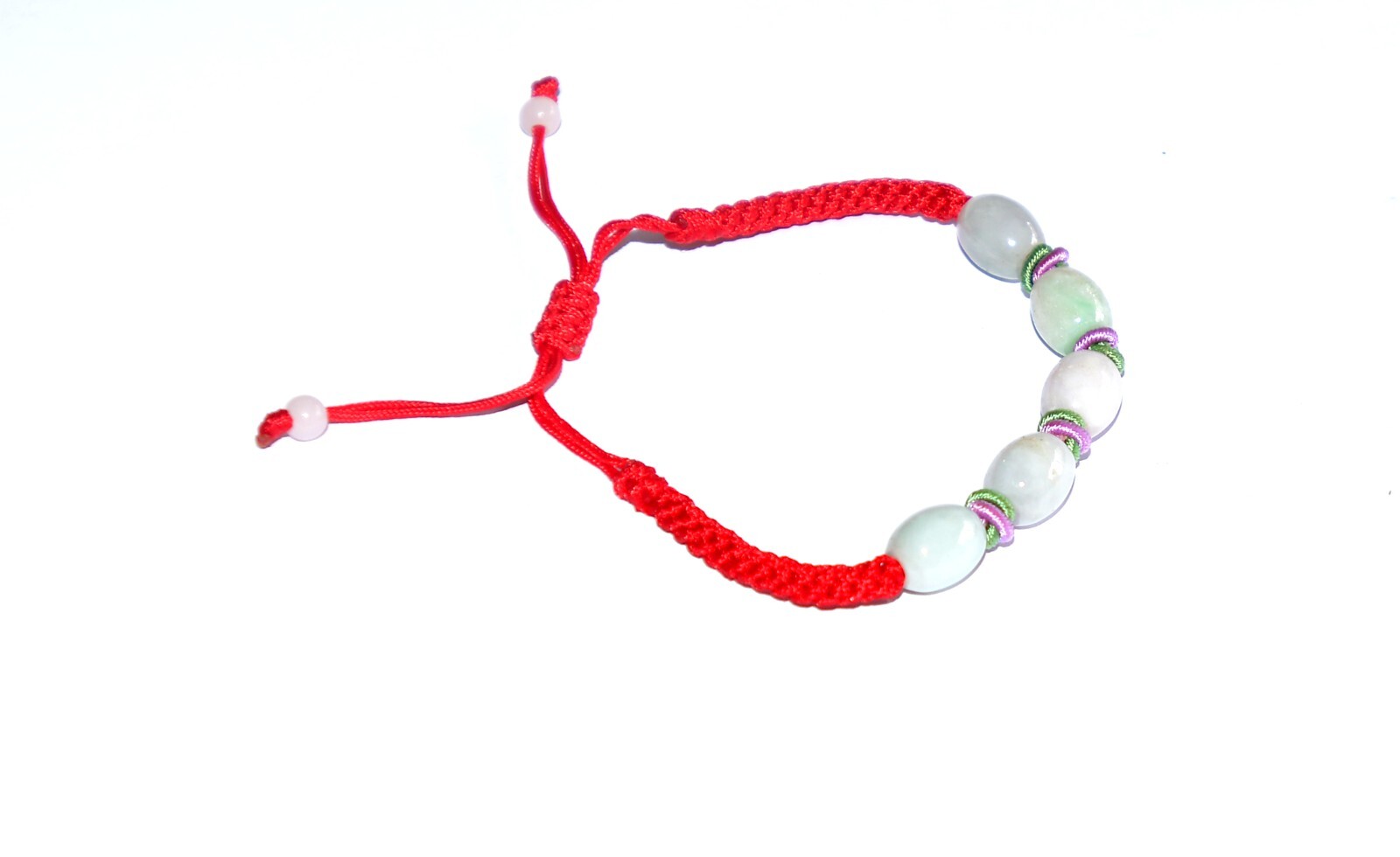 Macrame Friendship Adjustable Red Cord Feng Shui 5 Jade Beads Charm Bracelet