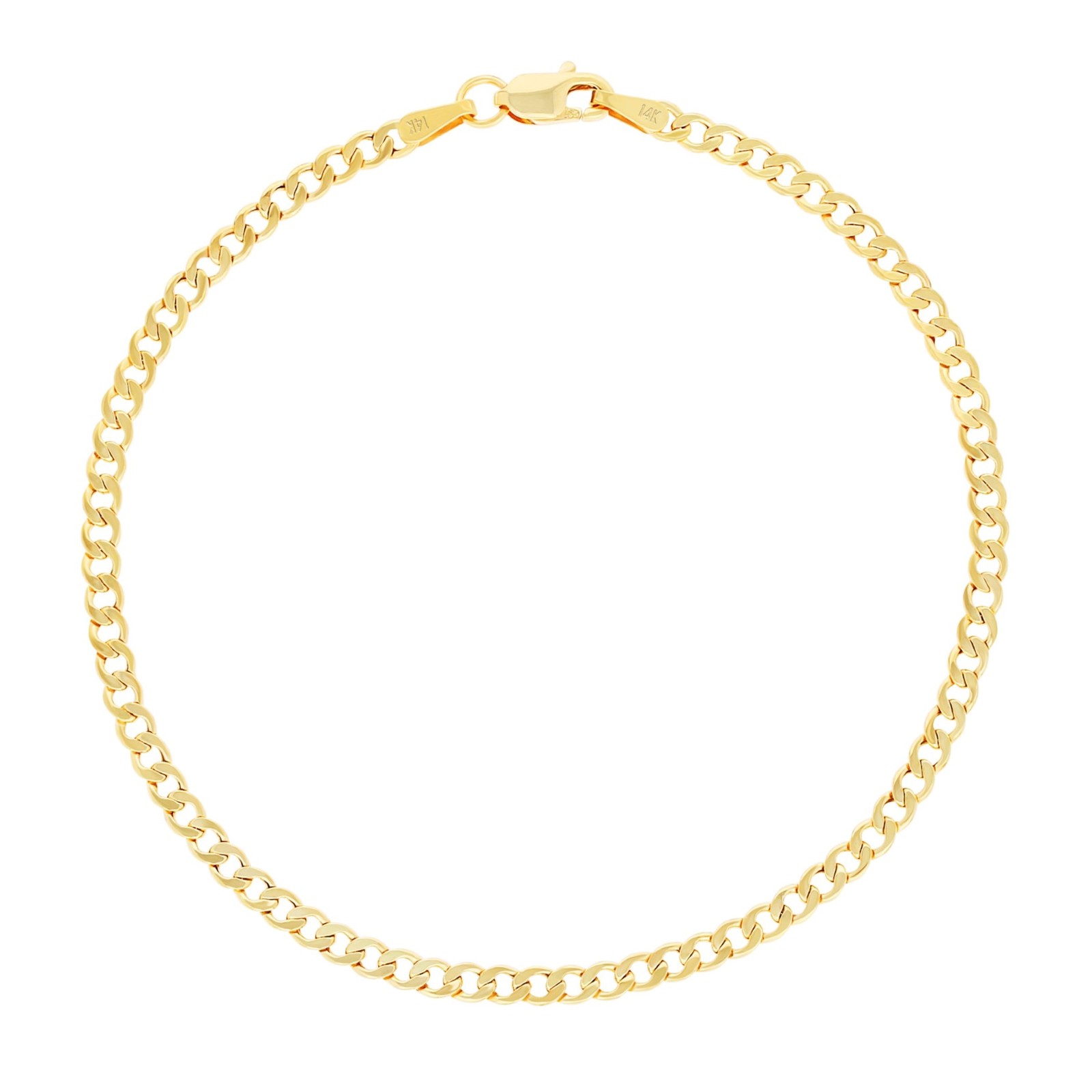 14K Yellow Gold 2.5mm Curb Cuban Chain Link Mens Bracelet or Womens Anklet 7″-9″