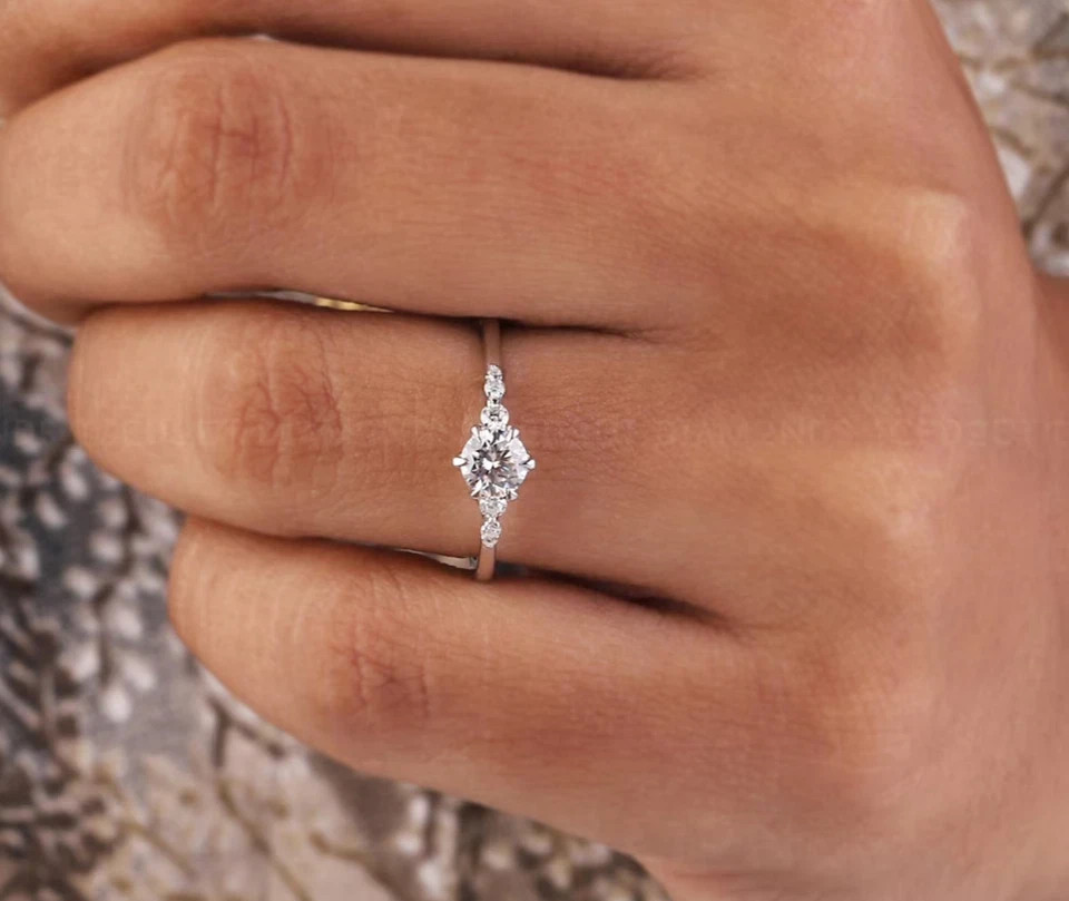 Diamond Ring Lab Grown Round Cut IGI Certified 14k White Gold 1.2 Ct VVS E F