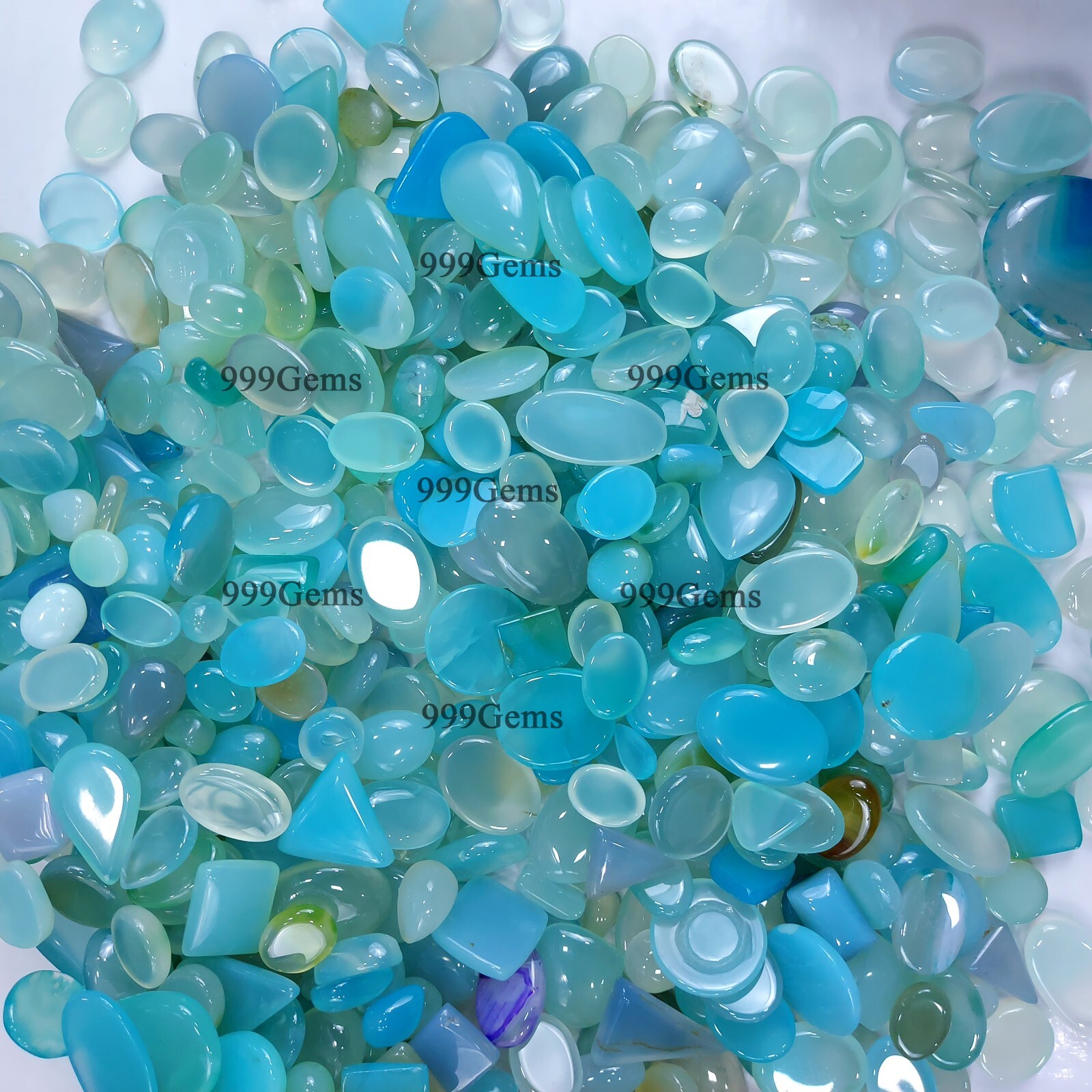 50 Pcs Bulk Natural AAA Sea Blue Onyx Mix Shape Cabochon Gemstone Lot 10-20 mm