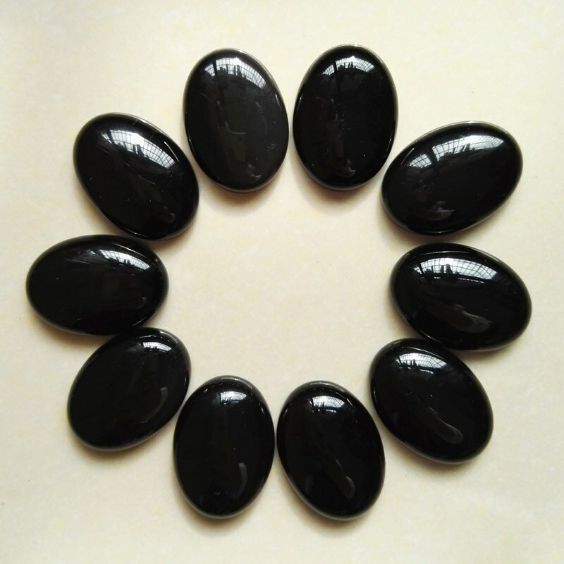 15x20mm Natural Stone 30pcs Obsidian Oval Bead CAB Cabochon Jewelry No Holes