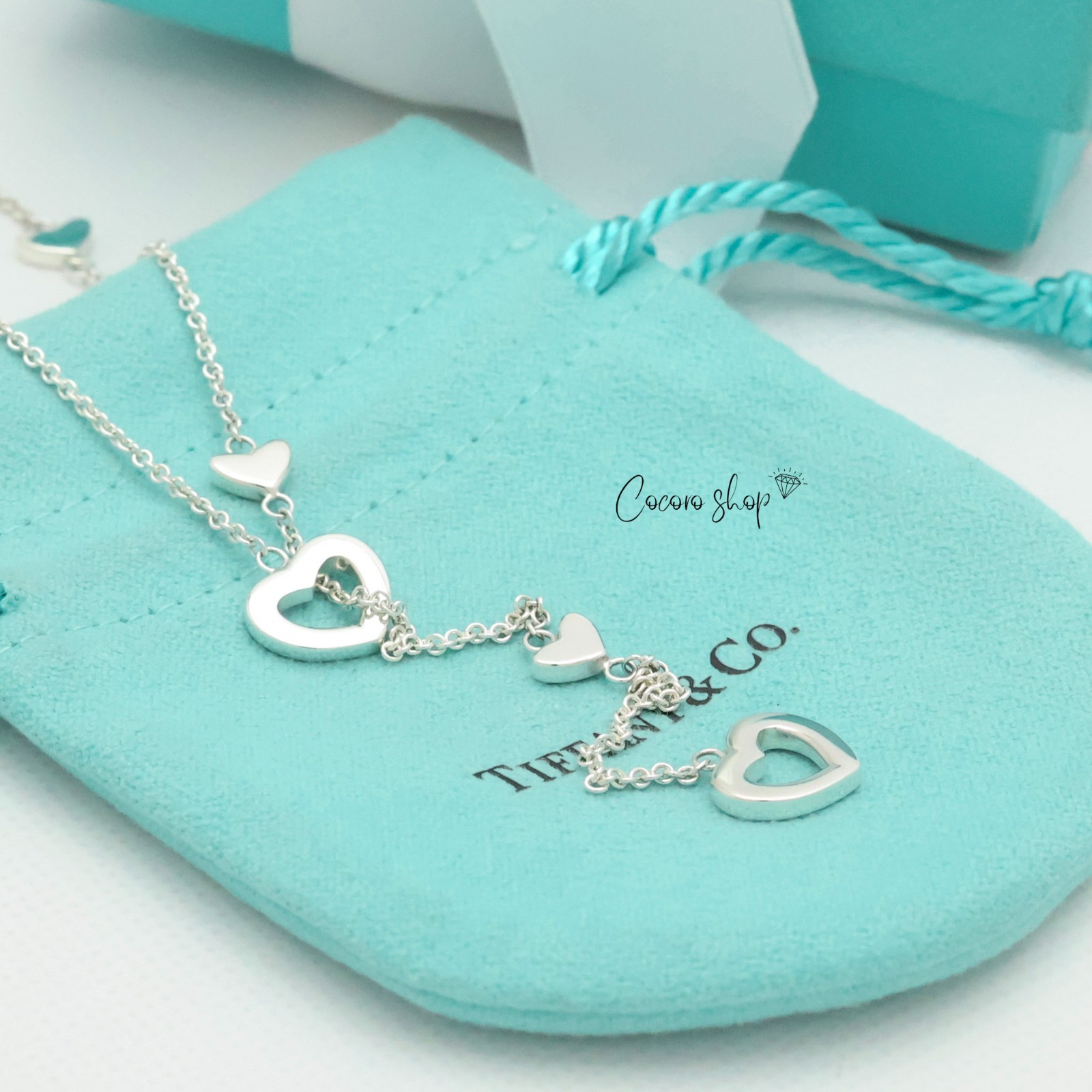 Authentic Tiffany & Co. Heart Link Lariat Pendant Necklace 19.3″ Silver w/Pouch