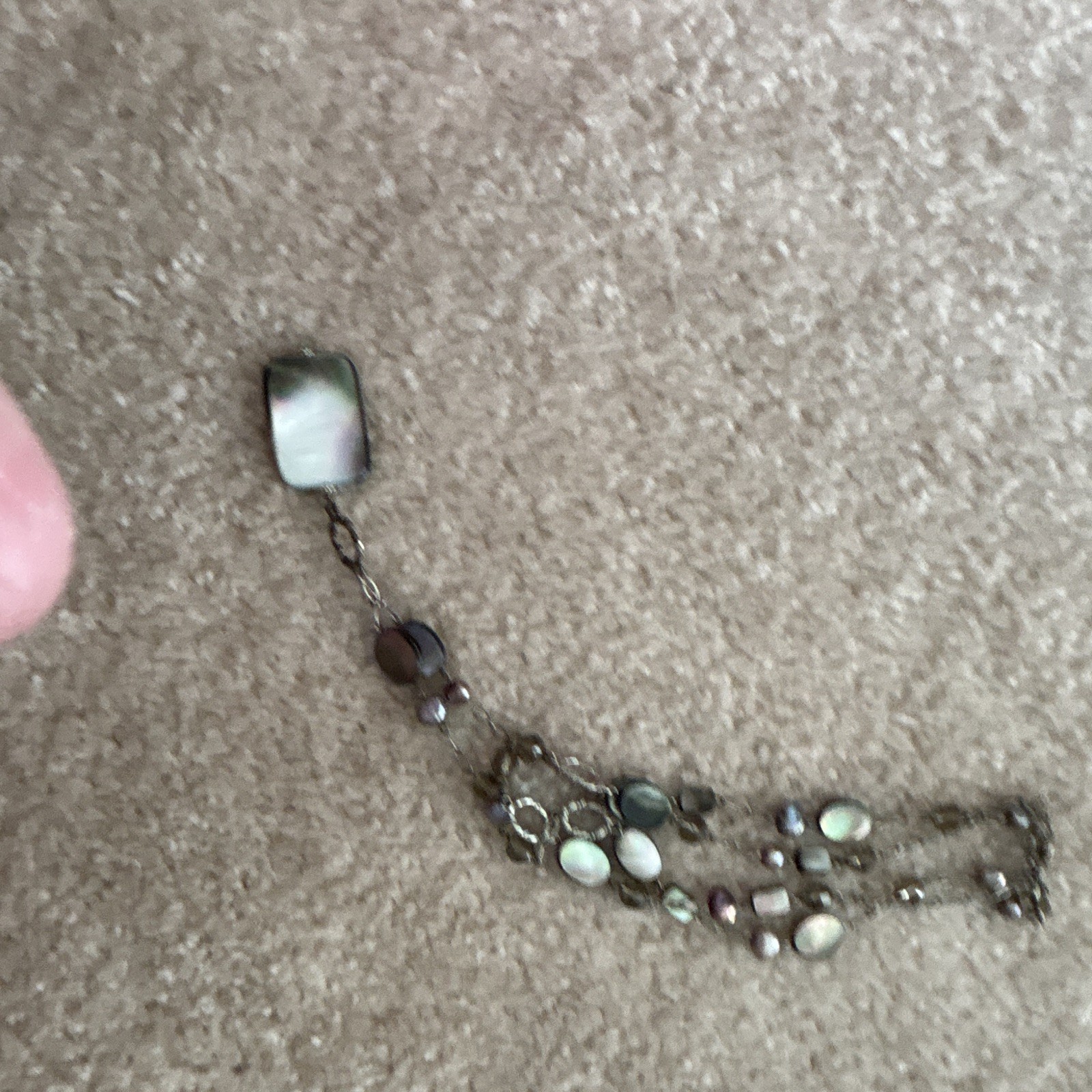 Multi-Strand Layered Glass Beaded Necklace, Silver Tone, Purple Charm Pendant
