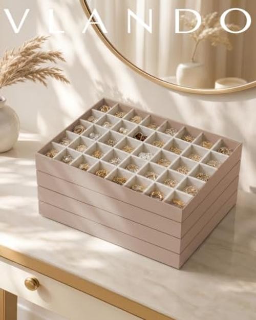 Stackable Jewelry Tray, Drawer Organizer, 40-Grid Display,| 40 40 Grids Toffee