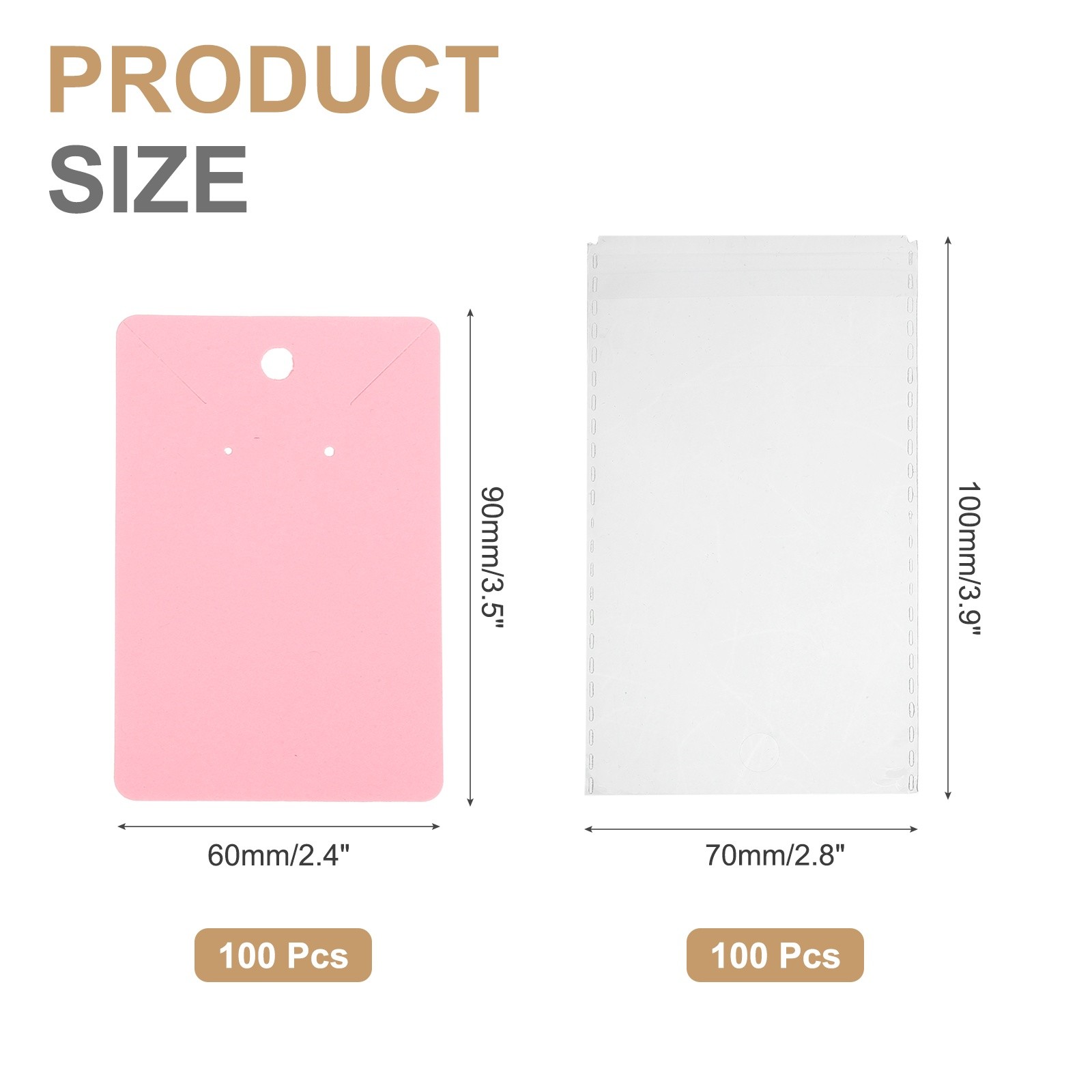 100 Pcs Earring Display Cards with Packaging (Light Pink, 3.5 x 2.4 Inches)