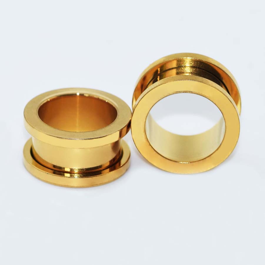 Gold Stainless Steel Ear Gauges Flesh Tunnel Ear Expander Plug Stretcher – TWO