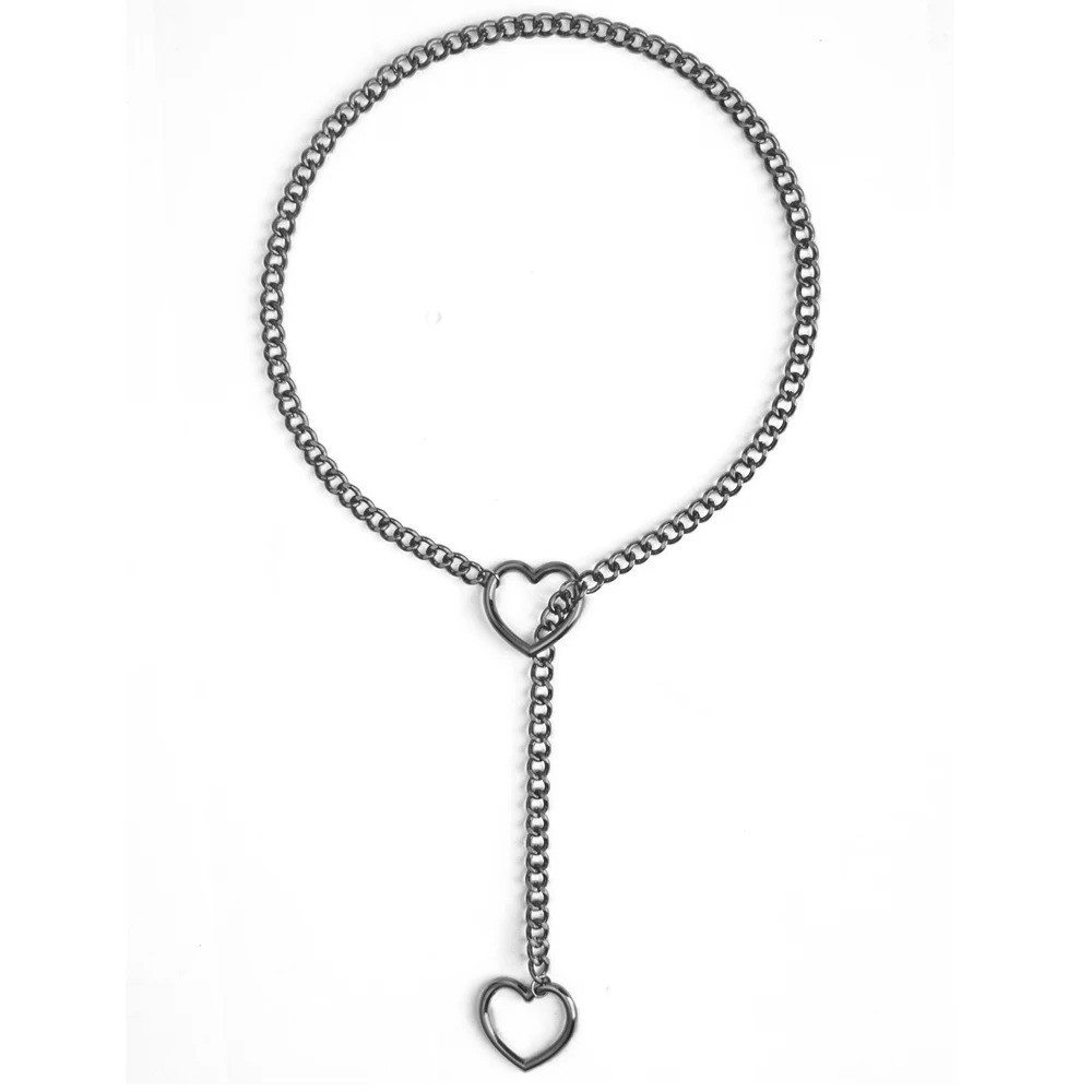 Mens Heart Love Necklace Women Leash Choker Necklace Bondage Chain BDSM Gear Toy