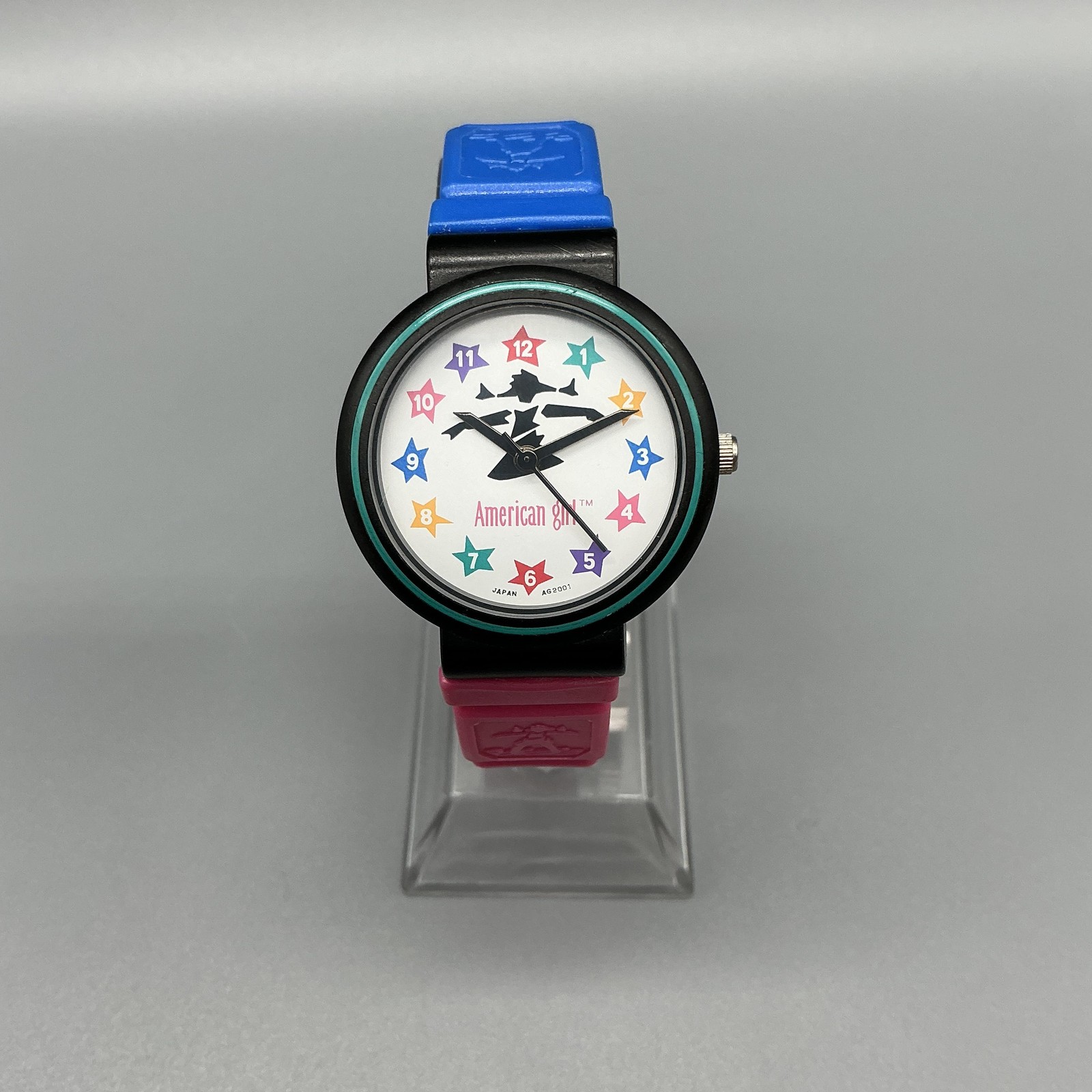 American Girl Girls Watch 31mm White Dial Black Pink Blue 290-Y121 New Battery