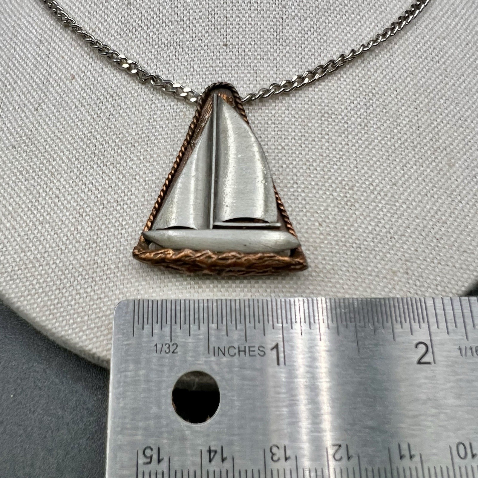 Vintage Sailboat Pendant Necklace Mixed Metal Nautical Maritime 16″
